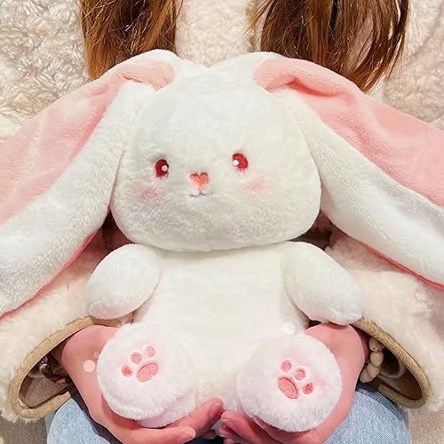 Miniatura 5 de Mukorolee Almohada de peluche de conejo, reversible, zanahoria y fresa, animal de peluche con cremallera, bonita decoración de conejo para niños y