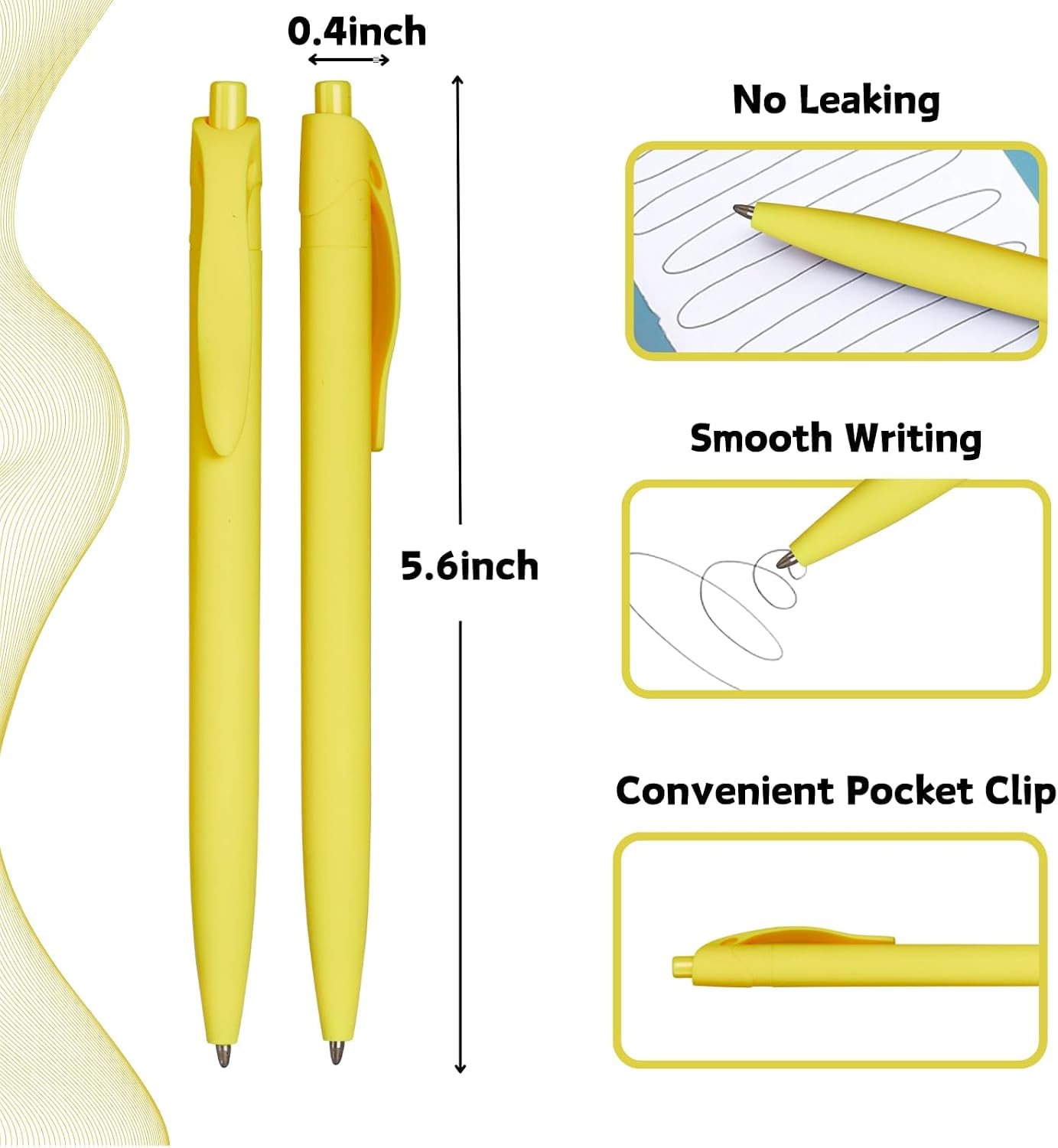 BallPoint Pens, 50 Pack (BLACK Ink),Bulk Pens, Yellow Barrel,Click Pens for Office Home and School, Retractable Ballpoint Pens, Medium Point, 1.00MM (Yellow) image 3