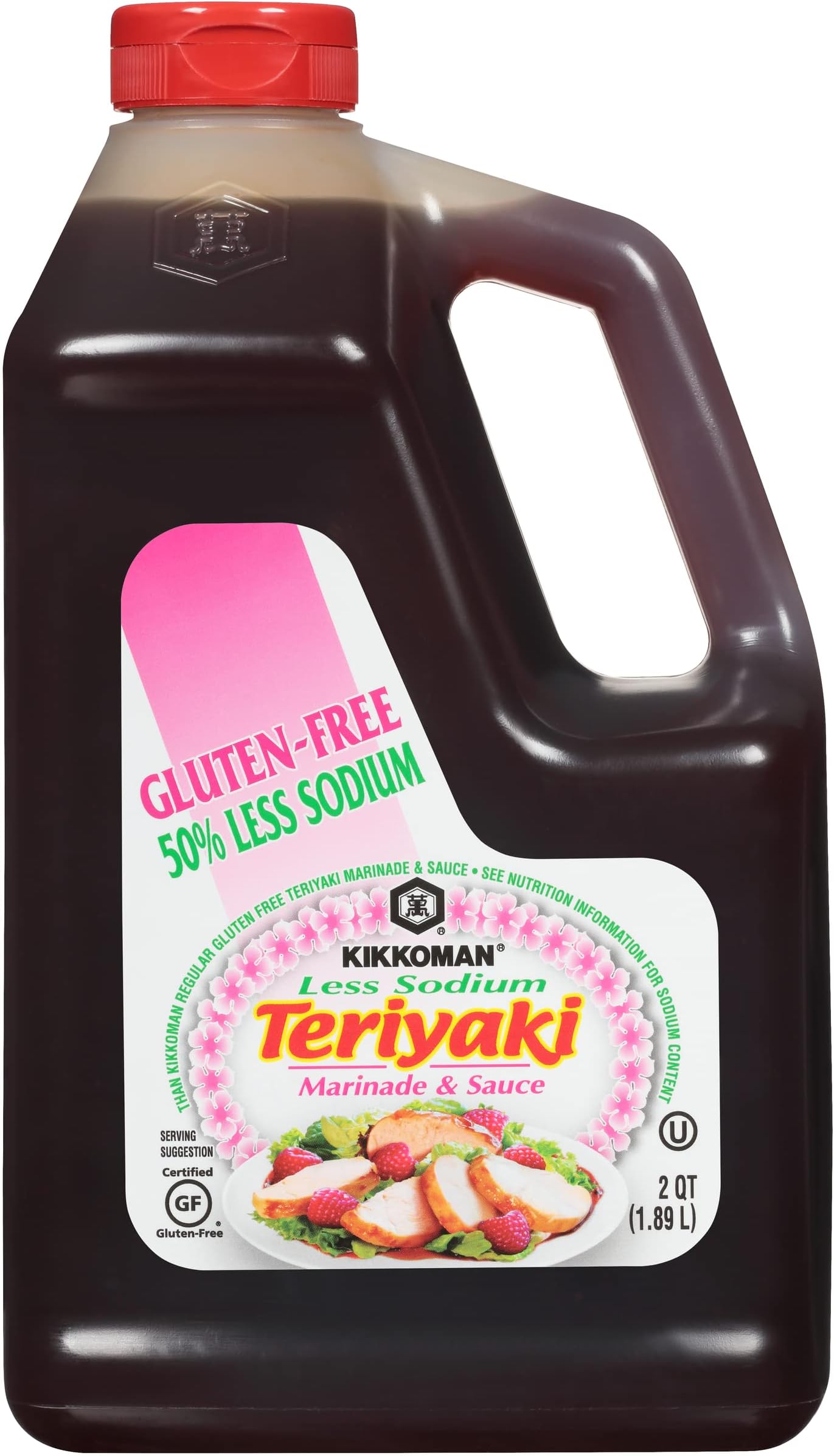 Kikkoman Less Sodium Gluten-Free Gourmet Teriyaki Marinade and Sauce, (0.5 Gallon)