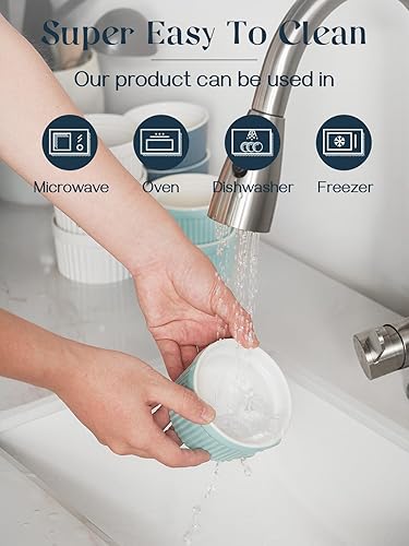 Miniatura 5 de DOWAN - Cazuelita de porcelana, para servir o para soufflé, Creme Brulee, de estilo clásico para hornear, juego de 6