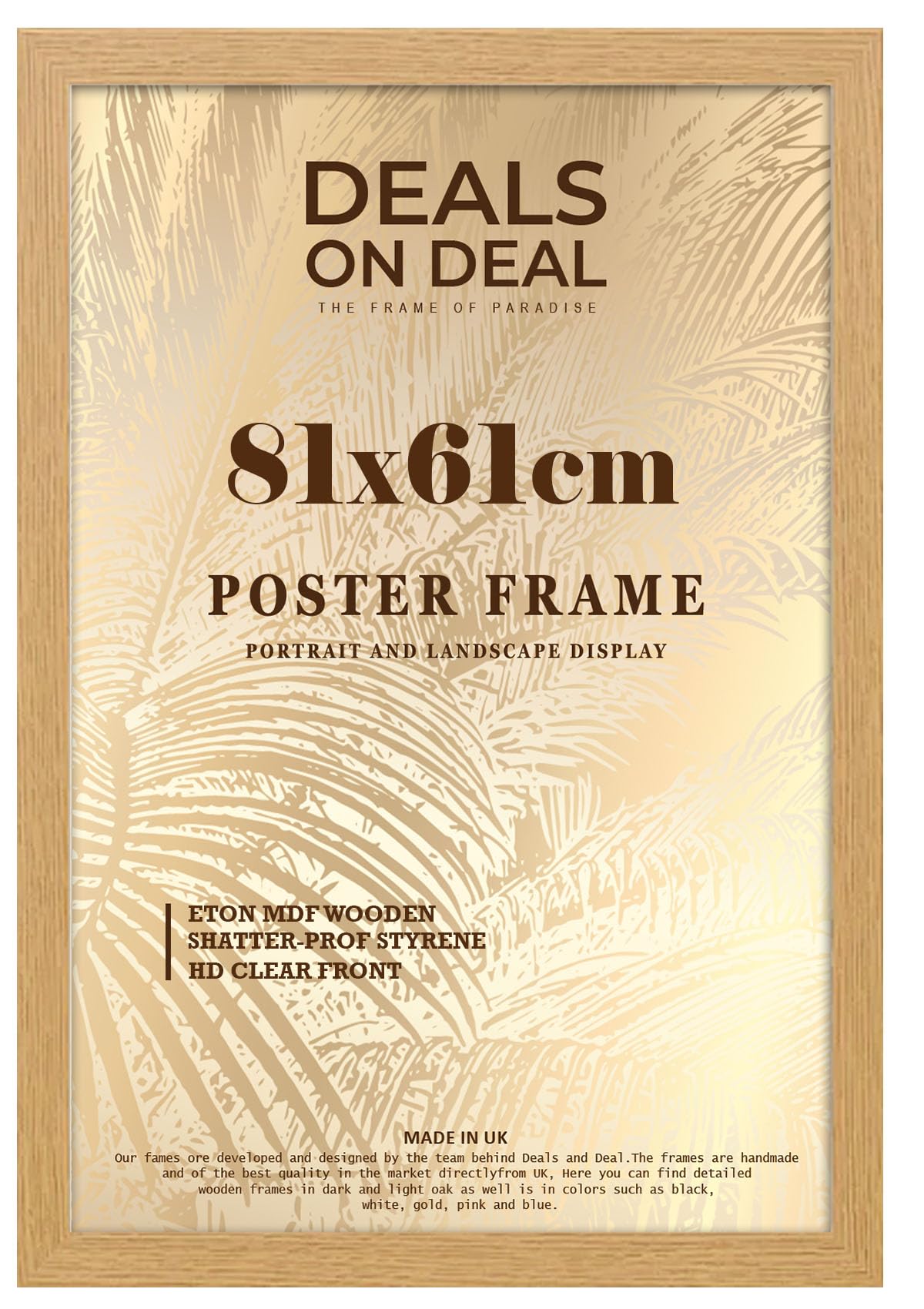 DEALS ON DEAL® Large Oak Poster Frame 81x61 cm Picture Frame Jigsaw Puzzle | Mdf Wooden 81 x 61 cm | Solid Mdf Hd Clear Front | Vertical or Horizontal
