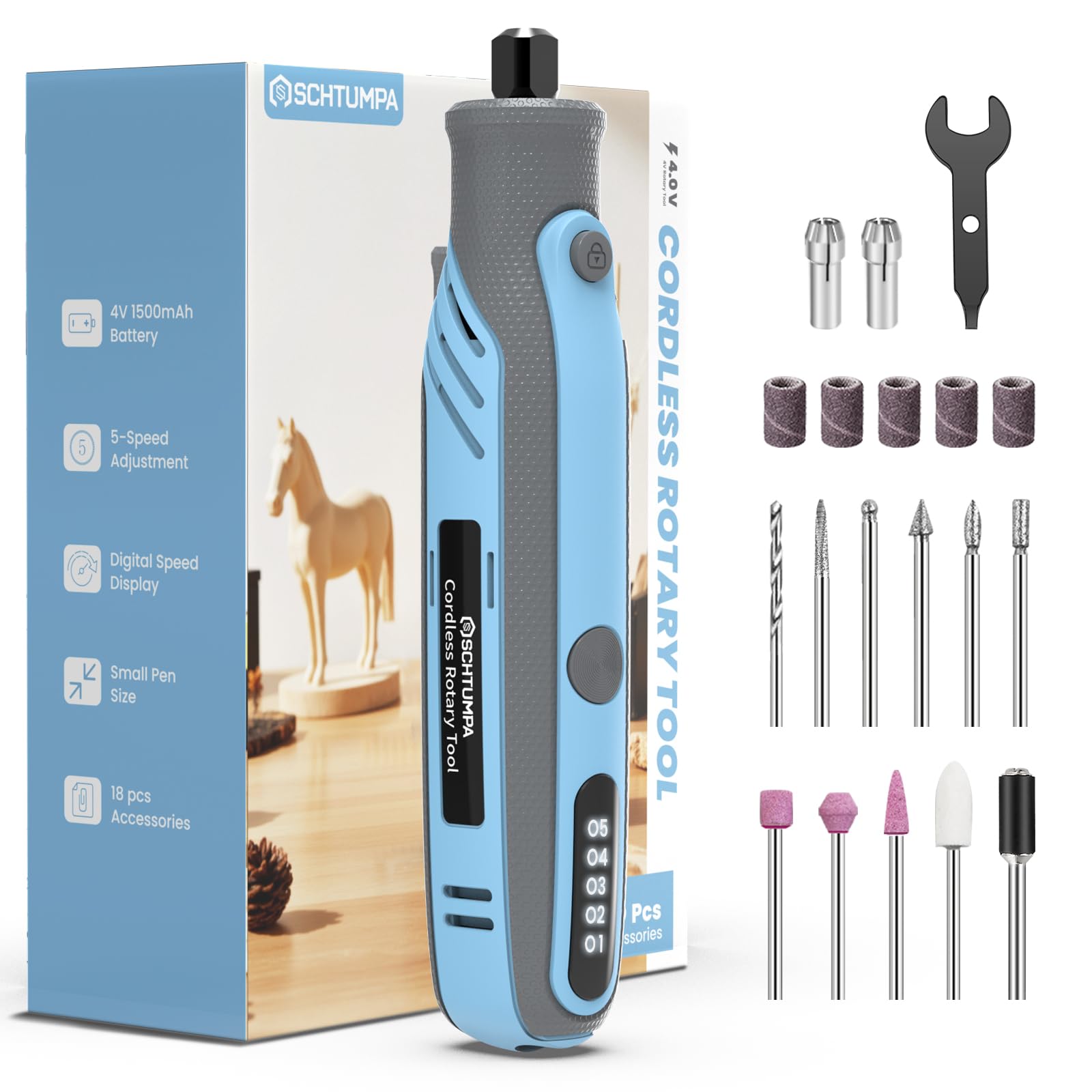 Kit d'outils rotatifs sans fil bleu à vitesse réglable pour modelage