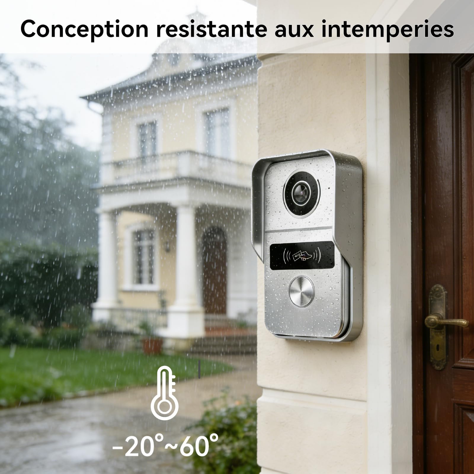 2 Fils Kit Visiophone Connecté Interphone Vidéo, Sonnette vidéo avec Caméra et Ecran Tactile Couleur 7", Déverrouillage de porte/portail à distance,Détection de Personne et Audio Bidirectionnel