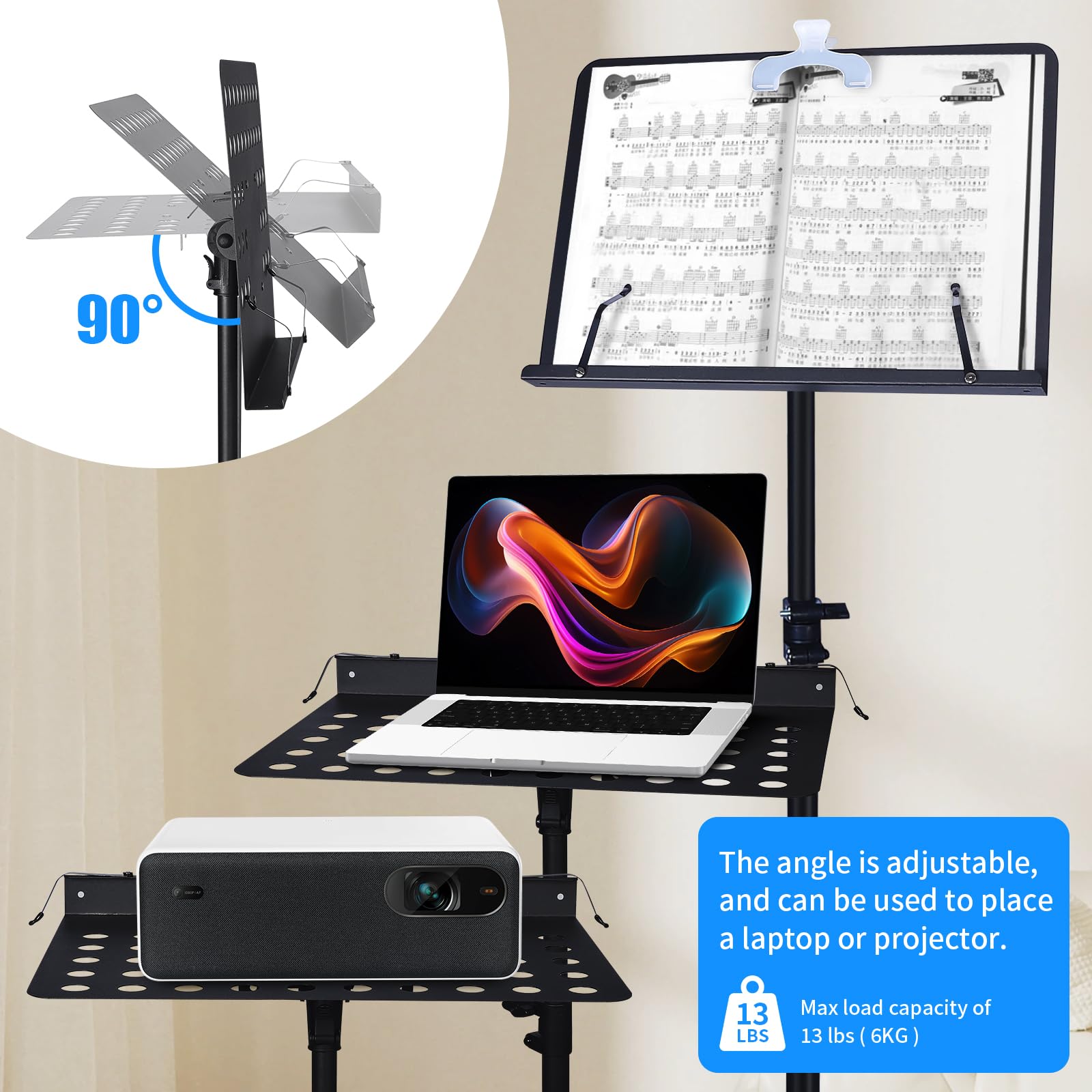 Soporte profesional para partituras de orquesta con ruedas, soporte de metal alto para libros de música, teléfono celular, tablet, para teclado de piano, instrumentos de cuerda de viento