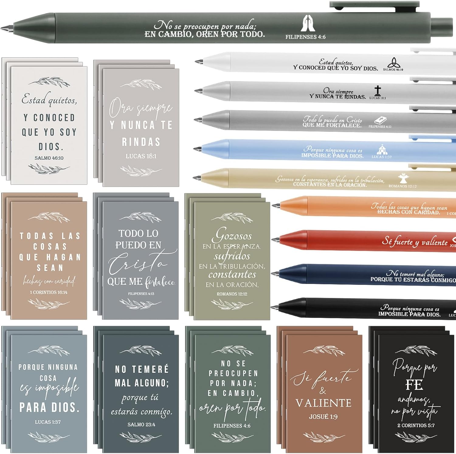 Fuutreo 50 Sets Spanish Christian Gifts Regalos Cristianos En Español Bible Verse Notebook and Pens Inspirational Prayer Gifts for Women Men Mother Day Church Bible Study Group (Neutral Colors)
