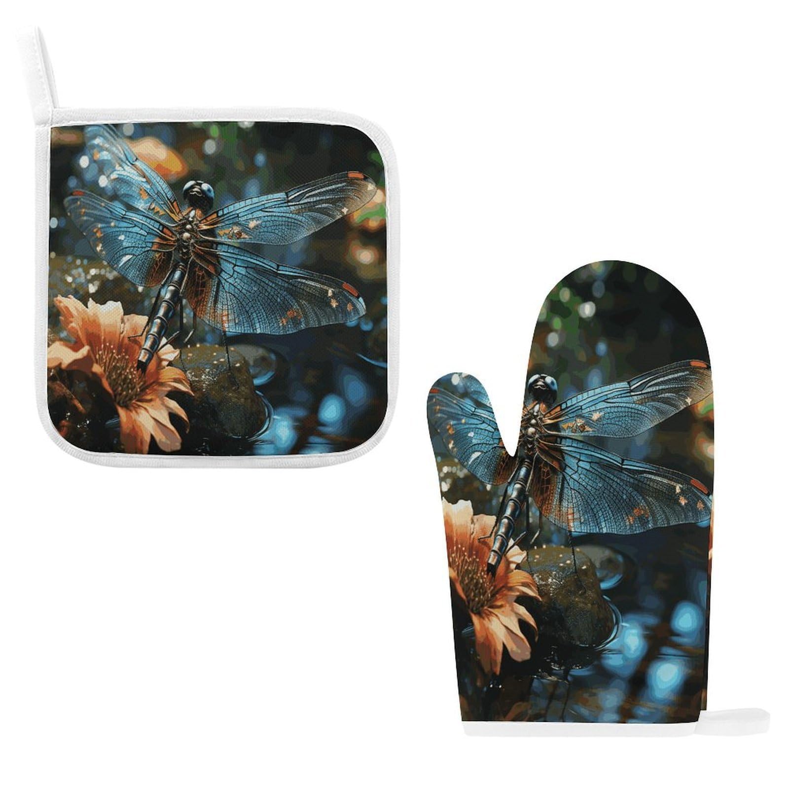 Fodpand Style Dragonfly Flying On The Pond Oven Mitts And Pot Holders Sets