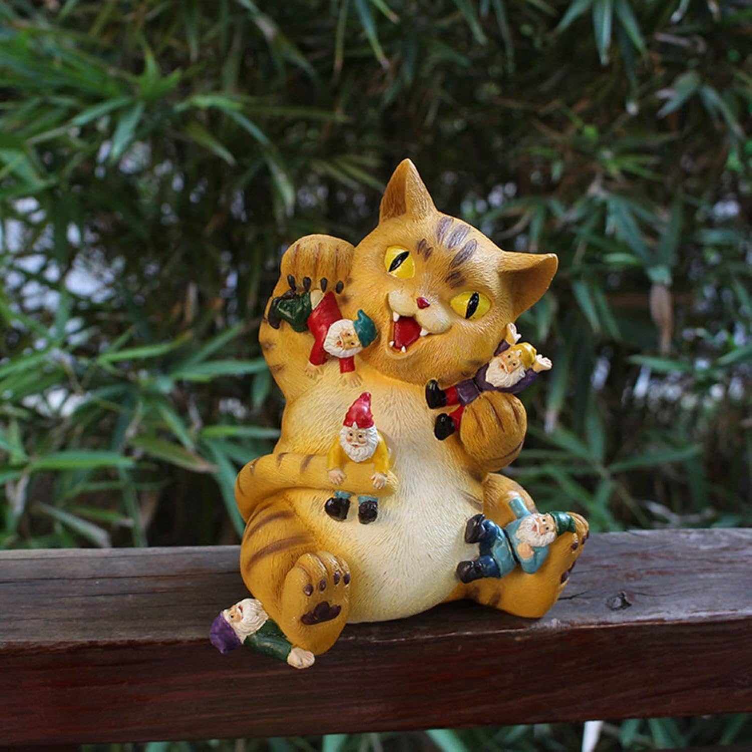 Cat Gnome Garden Statue, Funny Cartoon Yellow Cat Figurine Outdoor Decor Resin Cat Sculpture for Patio Garden Desk Home Decor - Image 4