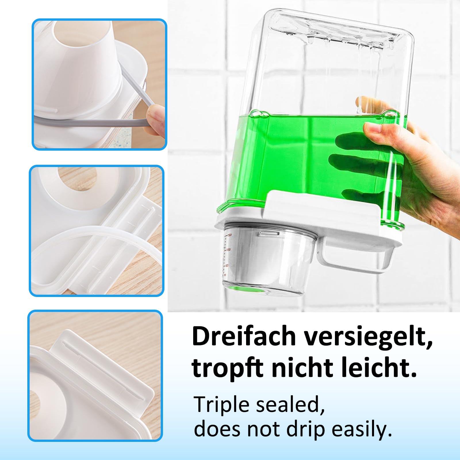 Contenitore Detersivo 2 Pezzi 2300ml: Dispenser Ermetico Con Misurino, Trasparente Per Lavanderia - Foto 4