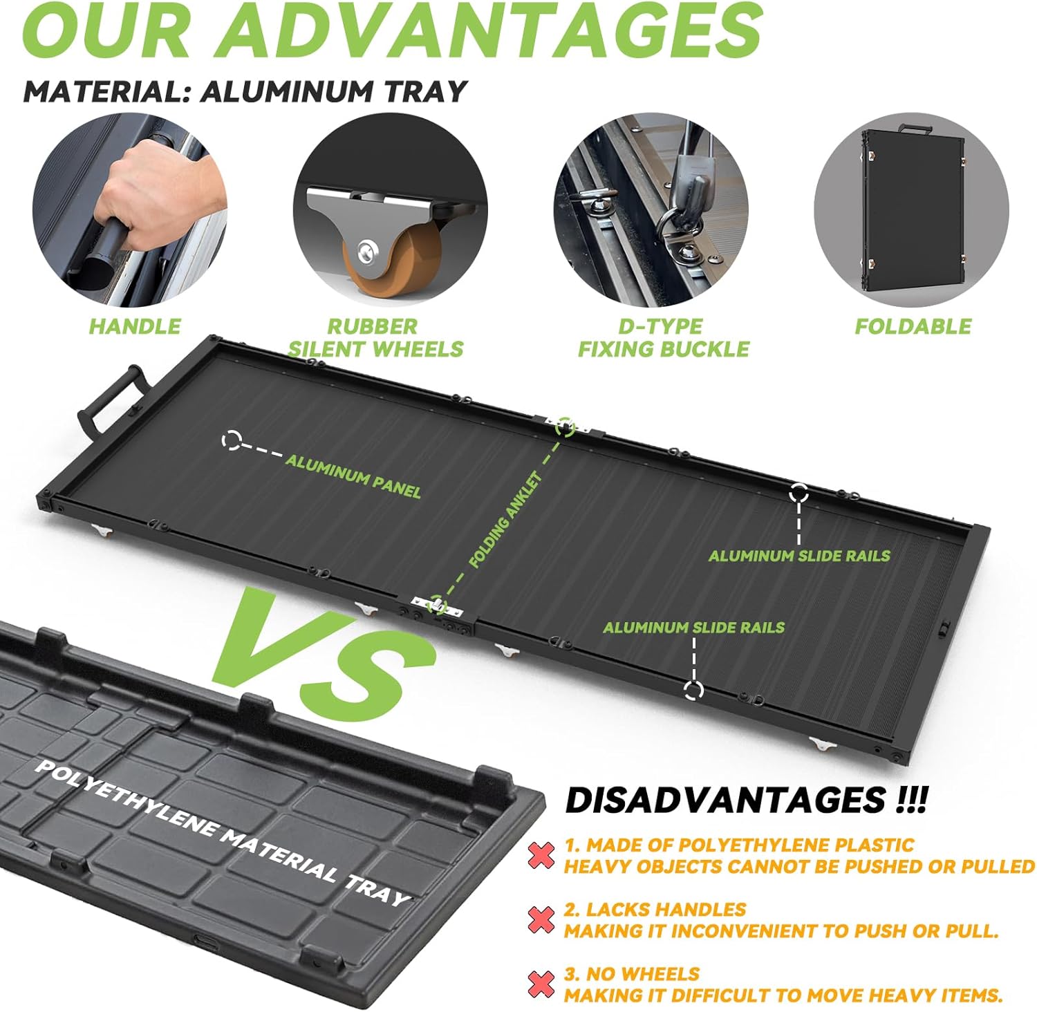 T2 Foldable Slide-Out Truck Bed Cargo Tray-Full Size for Trucks F150/Raptor，Ram/Rtx 1500 & Classic / Silverado 1500，Sierra 1500，Titan&Titan，Tundr|No Drilling Installation|Two Foldable Aluminum Tray