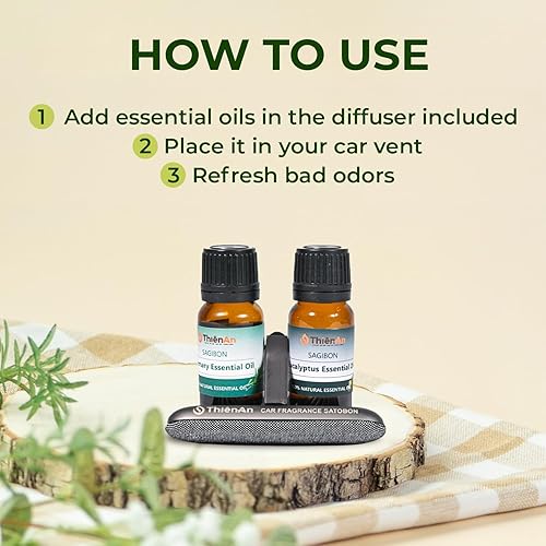 Miniatura 6 de THIEN AN - Juego de ambientadores para automóvil, aroma a romero y eucalipto, fragancia natural para automóvil con difusor de automóvil (0.3 onzas