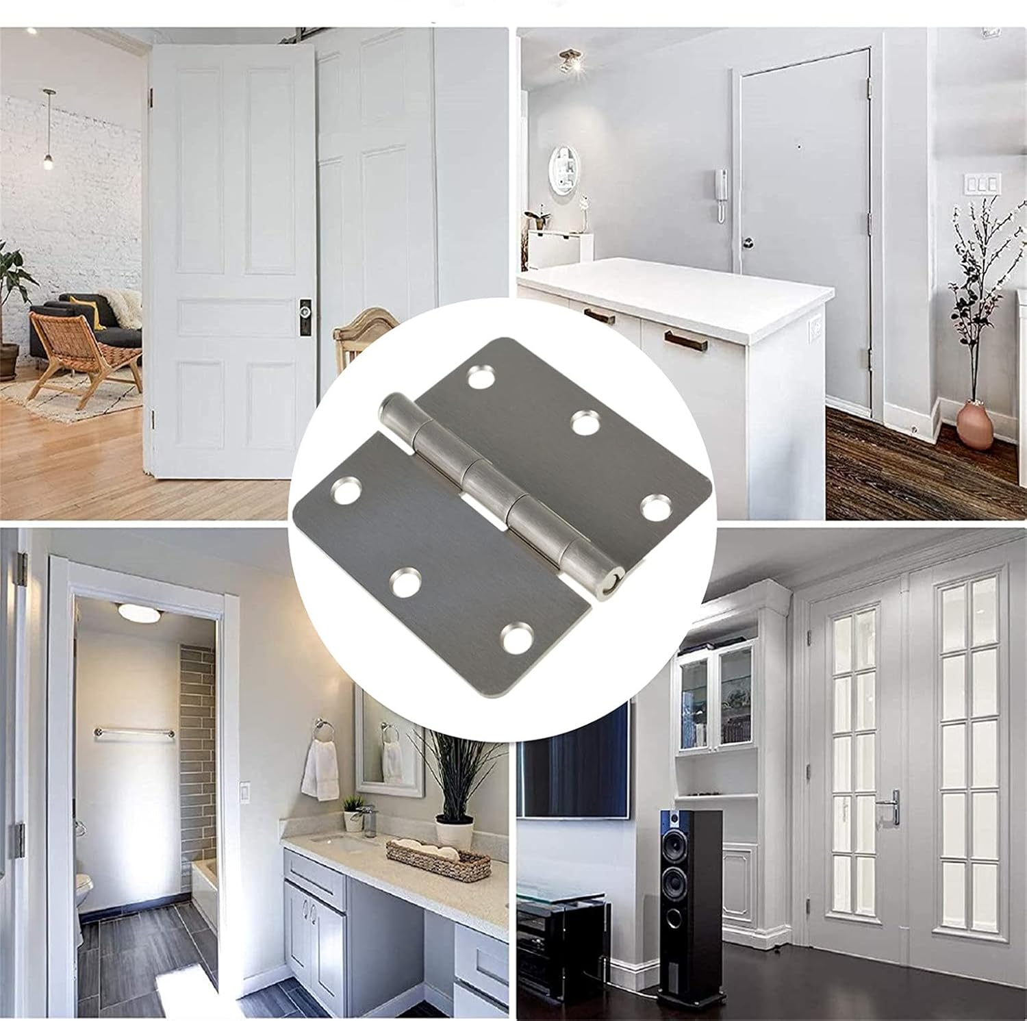 50 Pieces Satin Nickel Door Hinges, Brushed Nickel Iron Inner Door Hinge for Interior Doors 3.5 inch x 3.5 inch 1/4 Radius Rounded Corners