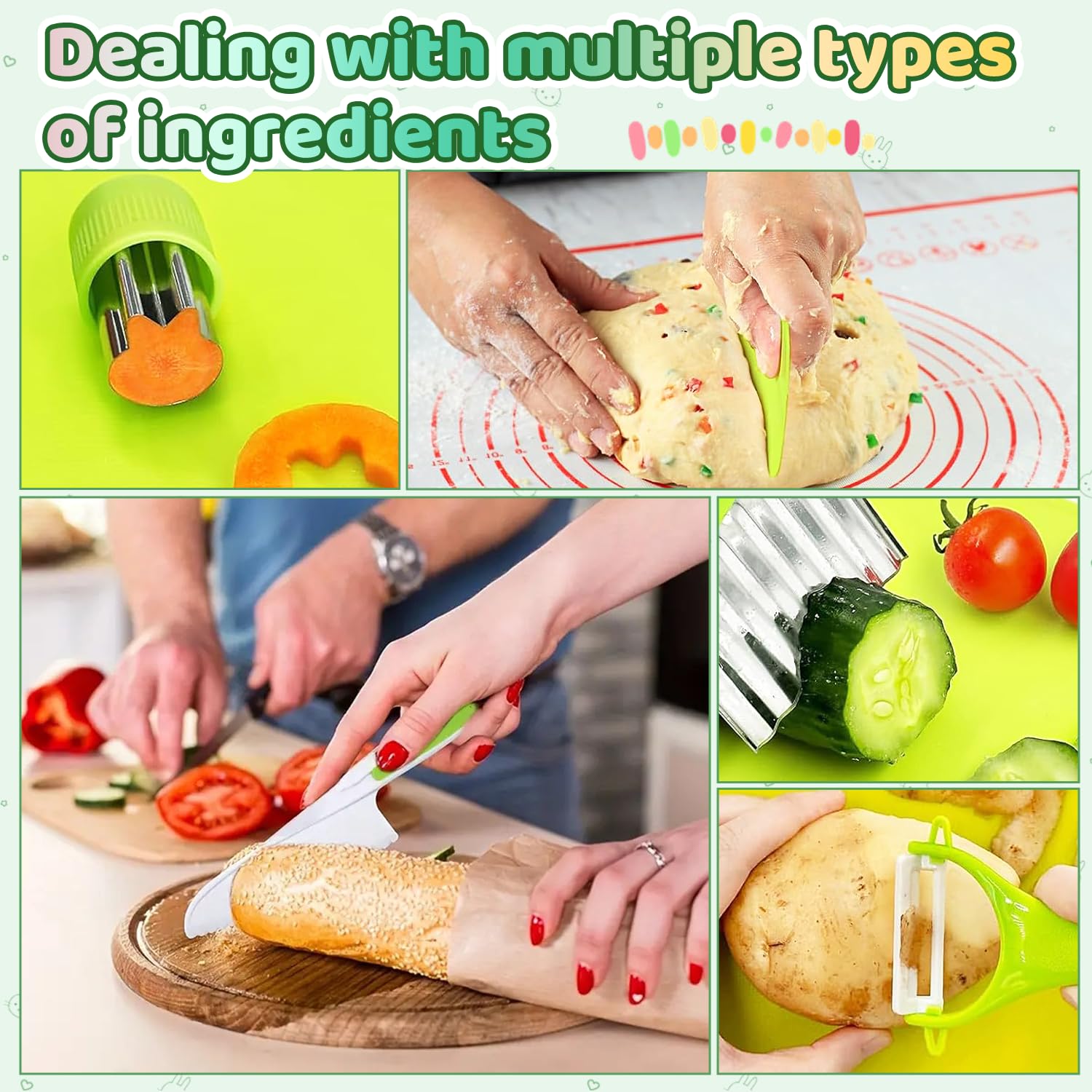 Juego de Utensilios de Cocina 28 Piezas, Cuchillos Montessori Seguros para Niños, Utensilios BLW sin BPA, Cortador de Frutas y Verduras, Cocinita Infantil Educativa, Regalo Ideal para Niños de 2-6 Año