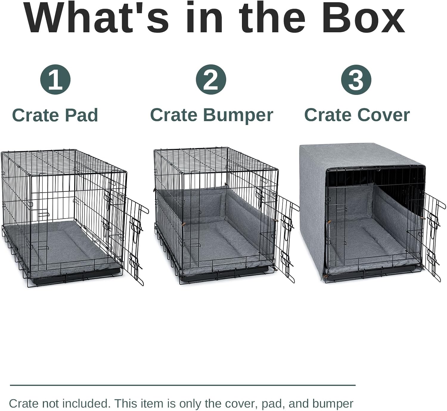 Calm 3-Piece Dog Crate Cover Set with Mat & Bumper for 42" Wire Crate,Gray