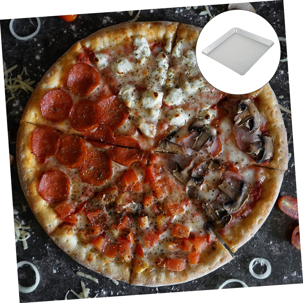 1pc Perforated Pizza Pan Square Aluminum Baking Tray for Home and Restaurant Easy to Clean Pizza Baking Tool for Lovers and Non-deformable Design