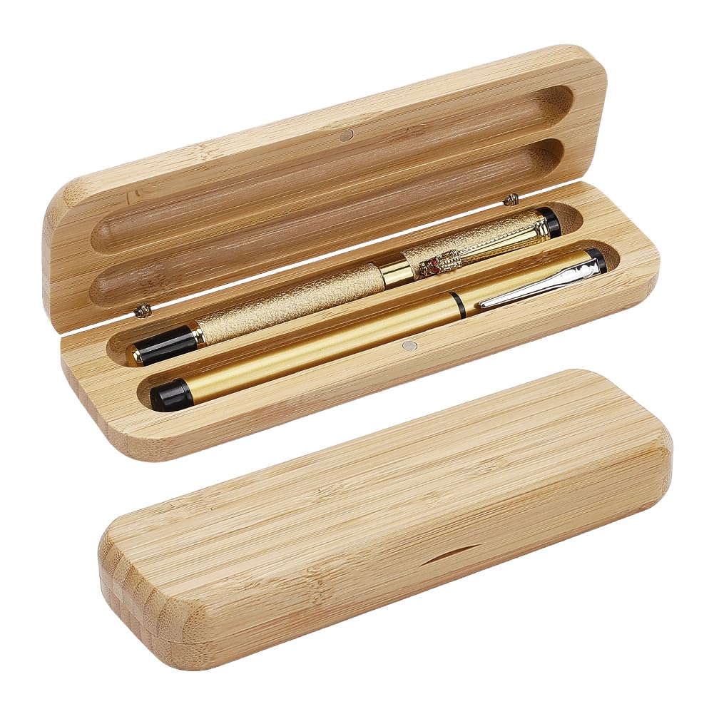 NBEADS 2 Pcs Wooden Pen Gift Boxes, Bamboo Single Pen Storage Case Rectangle Burlywood Pencil Presentation Display Case Empty Pen Gift Box for Business Birthday Office Supplies, 17.2x5.5x2.4cm