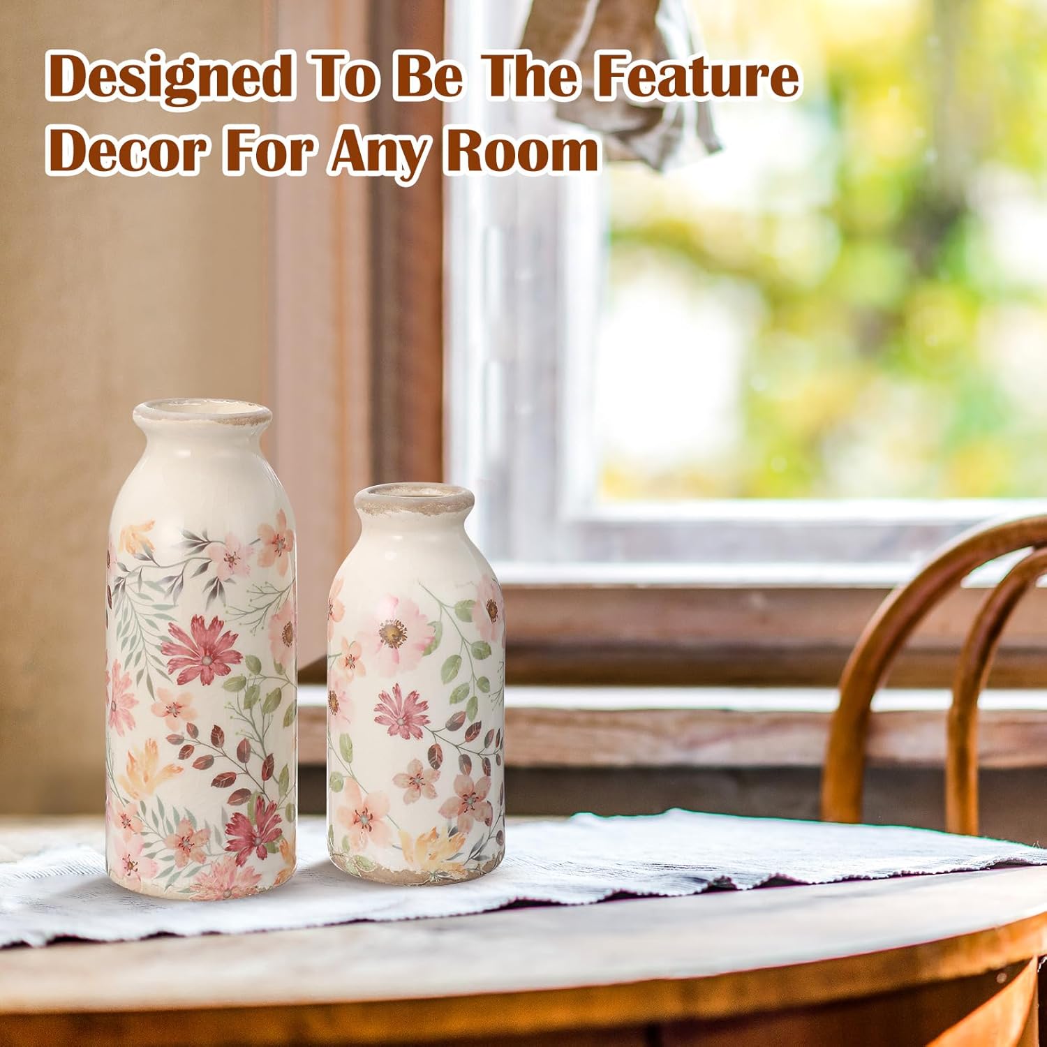 2 Pcs Ceramic Small Vase Rustic Farmhouse Vase Boho Vases Home Decoration for Your Kitchen Bedroom Office Bathroom & Shelf Centerpiece Table Decorative(Vintage) - Image 6