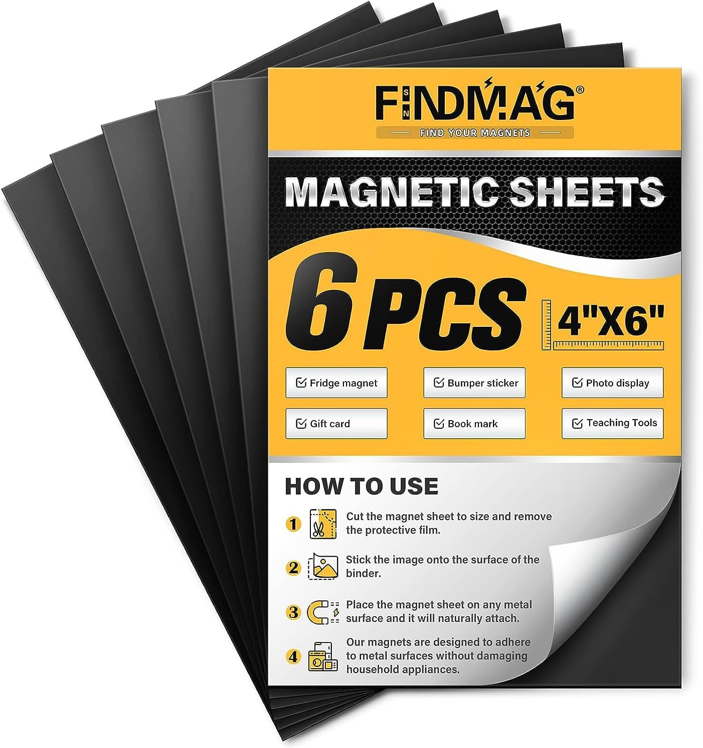 6 Pack Magnetic Sheets, Magnetic Sheets with Adhesive Backing, Magnets for Crafts, 4 x 6 inches Flexible Self Adhesive Magnet Sheet for DIY, Magnet Sheets Can be Cut into Any Pattern for Use