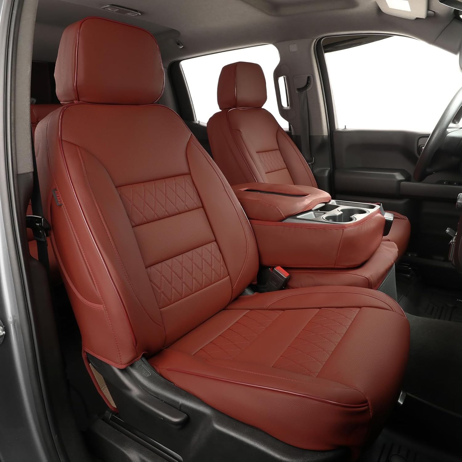 EKR Silverado Seat Covers Custom Fit for (Crew Cab) 2019-2026 Chevrolet Silverado 1500/1500 Limited/HD 2500/3500, Rear Row W/No Armrest,Faux Leather(Burgundy)