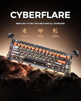 GravaStar Mercury K1 Pro Gaming Keyboard Wireless Aluminum Alloy 75% Layout Custom Mechanical Keyboard Durable Design with Unique Aesthetics CyberFlare