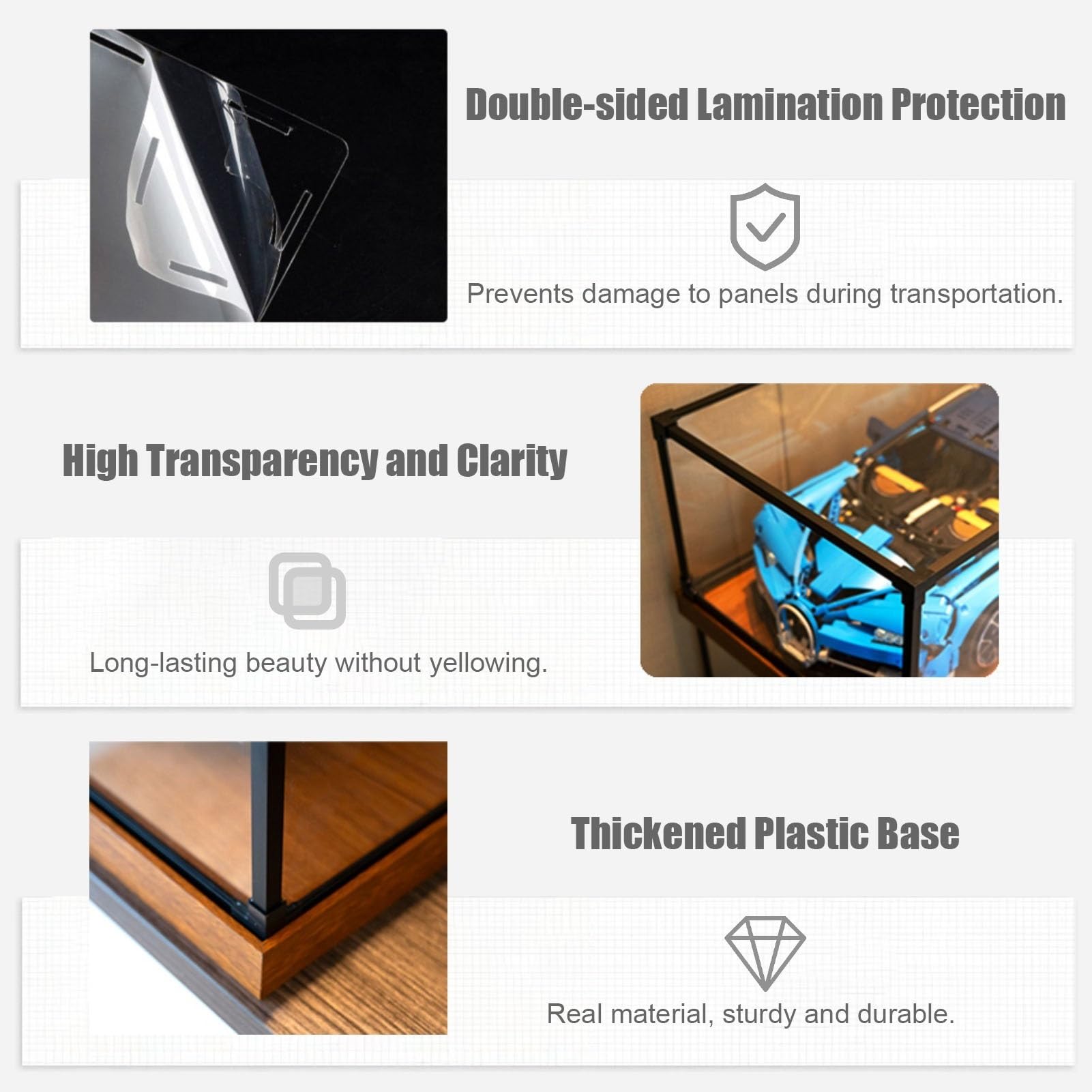 Grande vitrine en acrylique transparent pour objets de collection, boîte de rangement empilable anti-poussière avec cadre en aluminium, à monter soi-même, pour modèles de voitures (40 x 20 x 20 cm