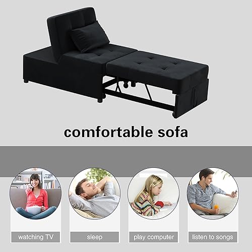 Miniatura 7 de LEVNARY Silla convertible para cama, sofá individual 4 en 1 de piel sintética, plegable, otomana, cama pequeña extraíble para el hogar, sala de