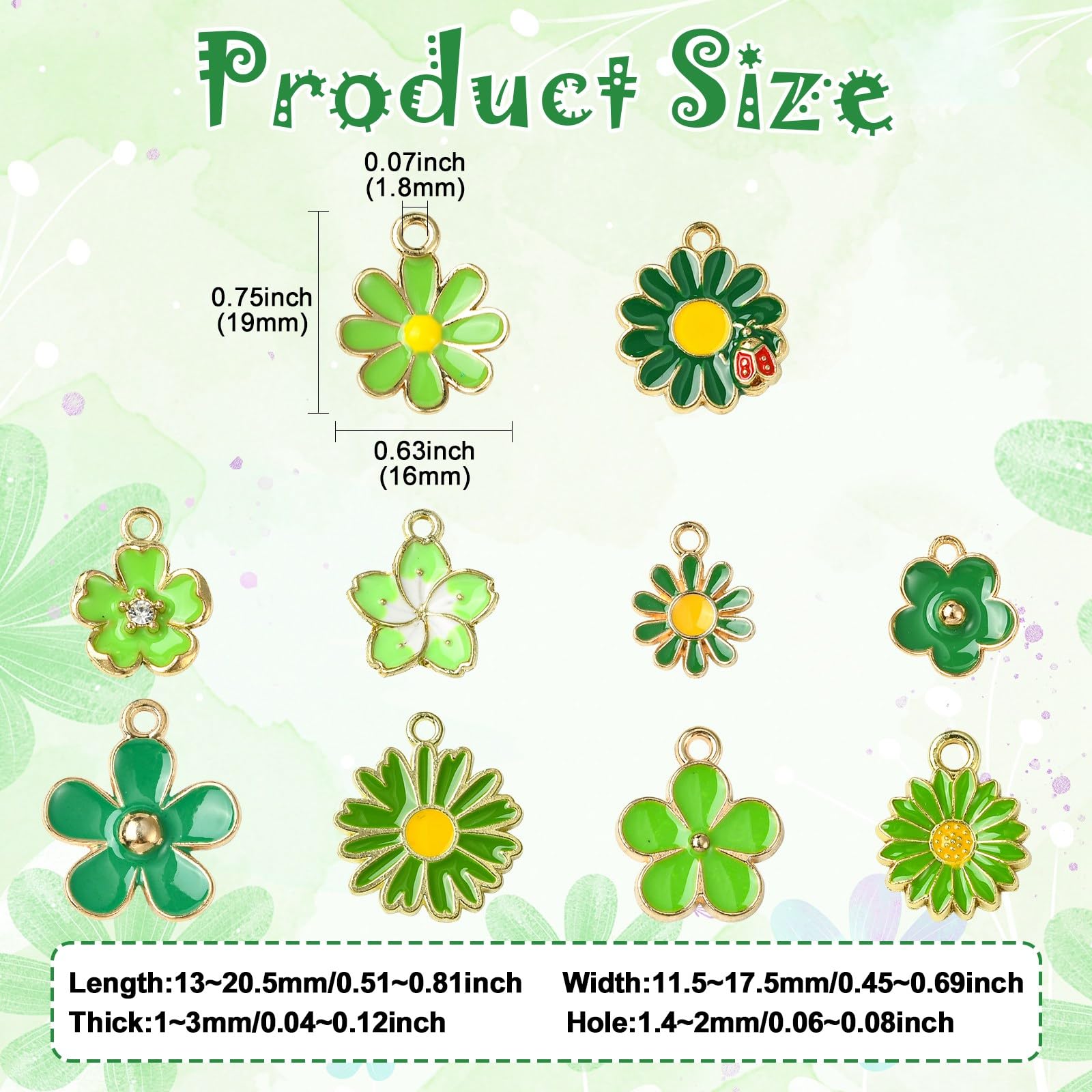 Stiesy 60Pcs 10 Style Enamel Flower Charms Green Small Flower Pendant Charm Daisy with Ladybird Charms Cherry Blossom Sunflower Alloy Charms for Jewelery Making Bracelet Crafting Necklaces Present - Image 2