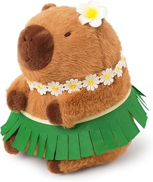Ditucu Cute Capybara Plush Wear Hawaiian Style Grass Skirt Capibara Stuffed Animal Plushies Toys Hugging Gifts for Kids Brown 11.8 inch