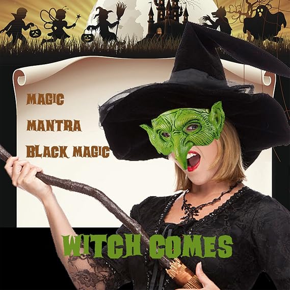 Halloween Witch Mask Green Masquerade Scary Goblin Half Face Masks for Halloween Carnival Party Cosplay Costume