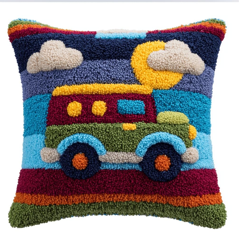 AxiangziK Latch Hook Pillow Kit for Adults,Truck 17X17In Latch Hook Kit for Pillow Cover with Instruction for Beginner Cross Stitch Sofa Cushion Cover with Crochet Yarn for Beginners and Home Decor