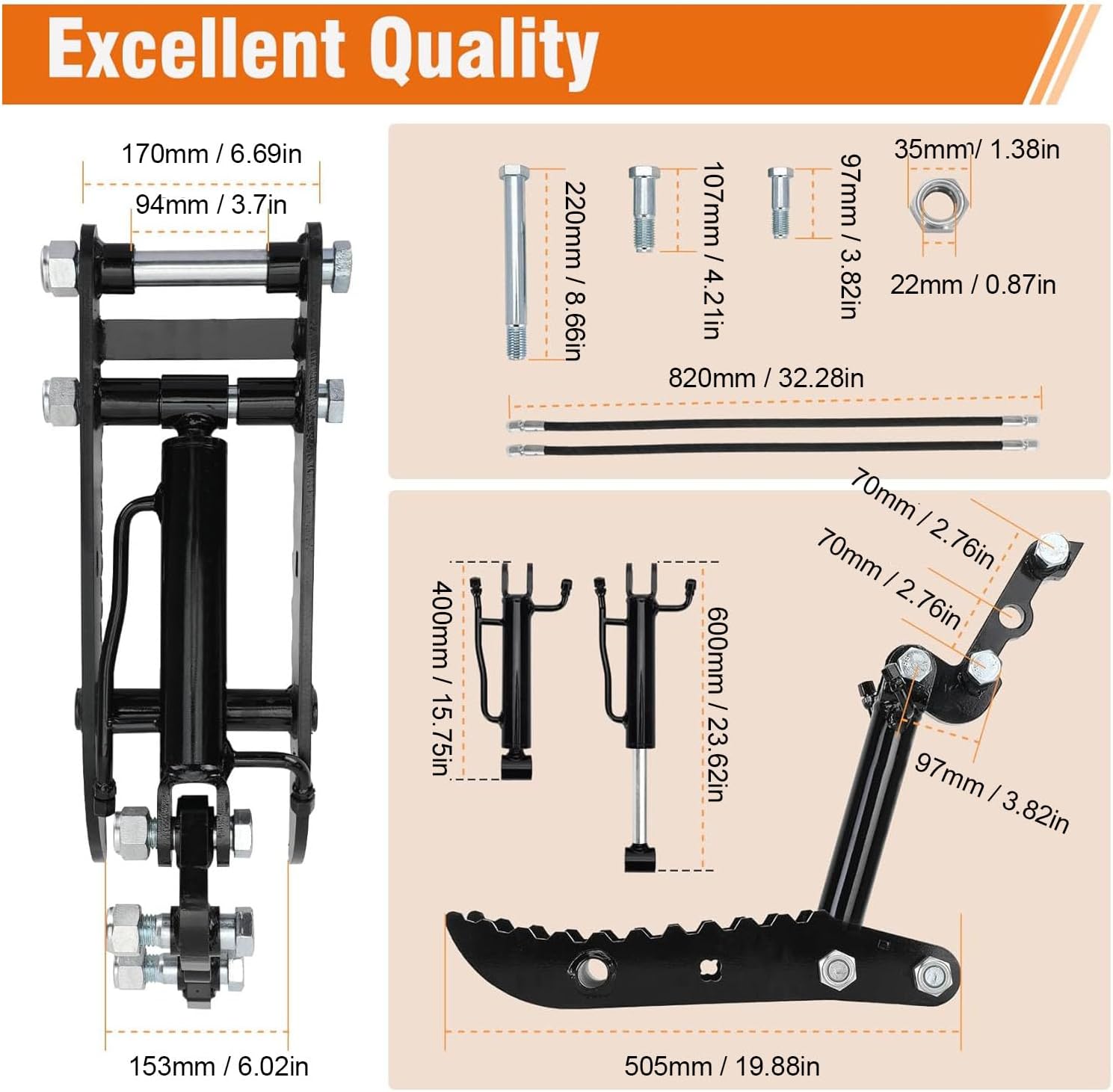 Excavator Thumb Clip, Manganese Steel 3 Hole Hydraulic Clamp, with L Shaped Bracket, Enhance Job Site Safety, Expand Operational Range for Excavator