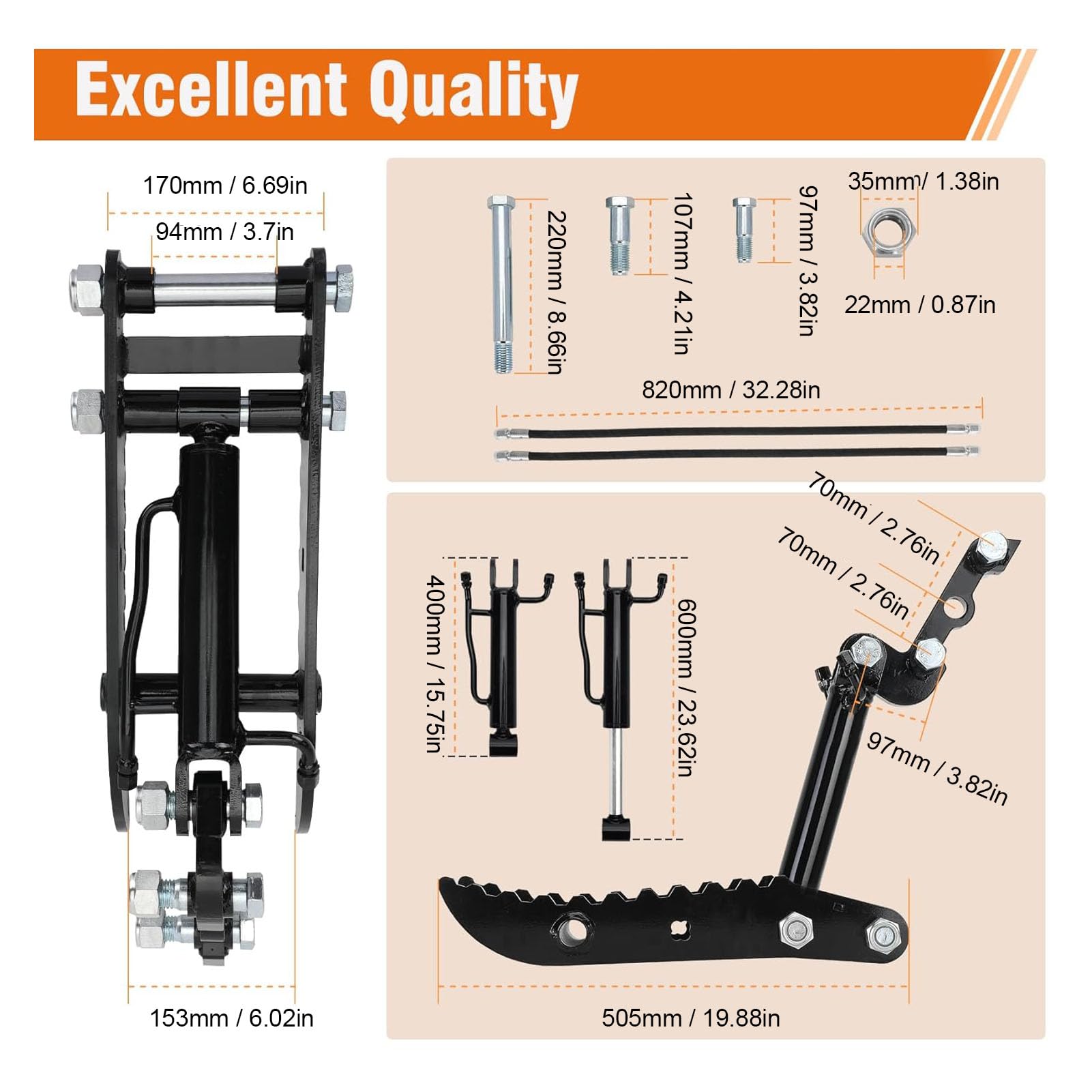 Hydrauliczny Zacisk na Kciuk do Koparki, Wytrzymały Uchwyt na Kciuk ze Stali Manganowej ze Wspornikiem w Kształcie Litery L do Minikoparek Poniżej 3 Ton, rozpiętość połączeń 90 Mm