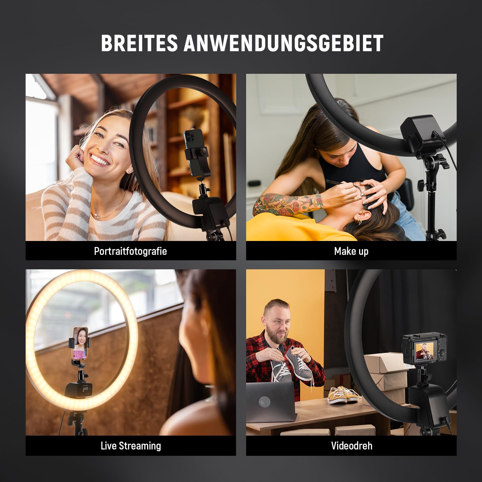 NEEWER Ringlicht SRP18-2,4G 18 Zoll LED mit Ständer und Telefonhalter, 2,4G & Manual Touch Control Professional Ringlicht, 42W 3200-5600K für Tattoo Wimpern Friseur Fotografie Beleuchtung,(Schwarz)