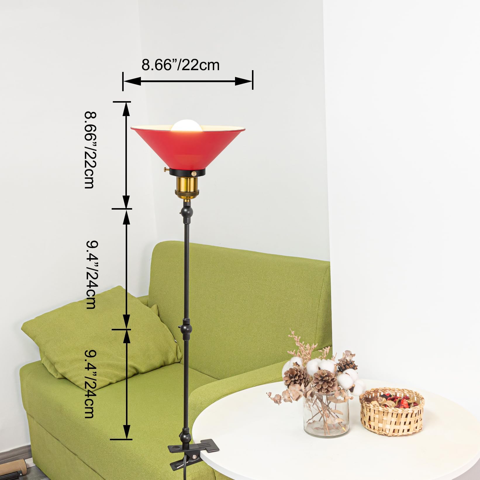 Industrial Klemmleuchte mit Fernsteuerung, Einstellbar Clip auf Schreibtisch Leselampe,Dimmbar Clamp Nachttischlampe mit Flexarm für Schreibtisch Nachttisch Regal-Rot TD0633