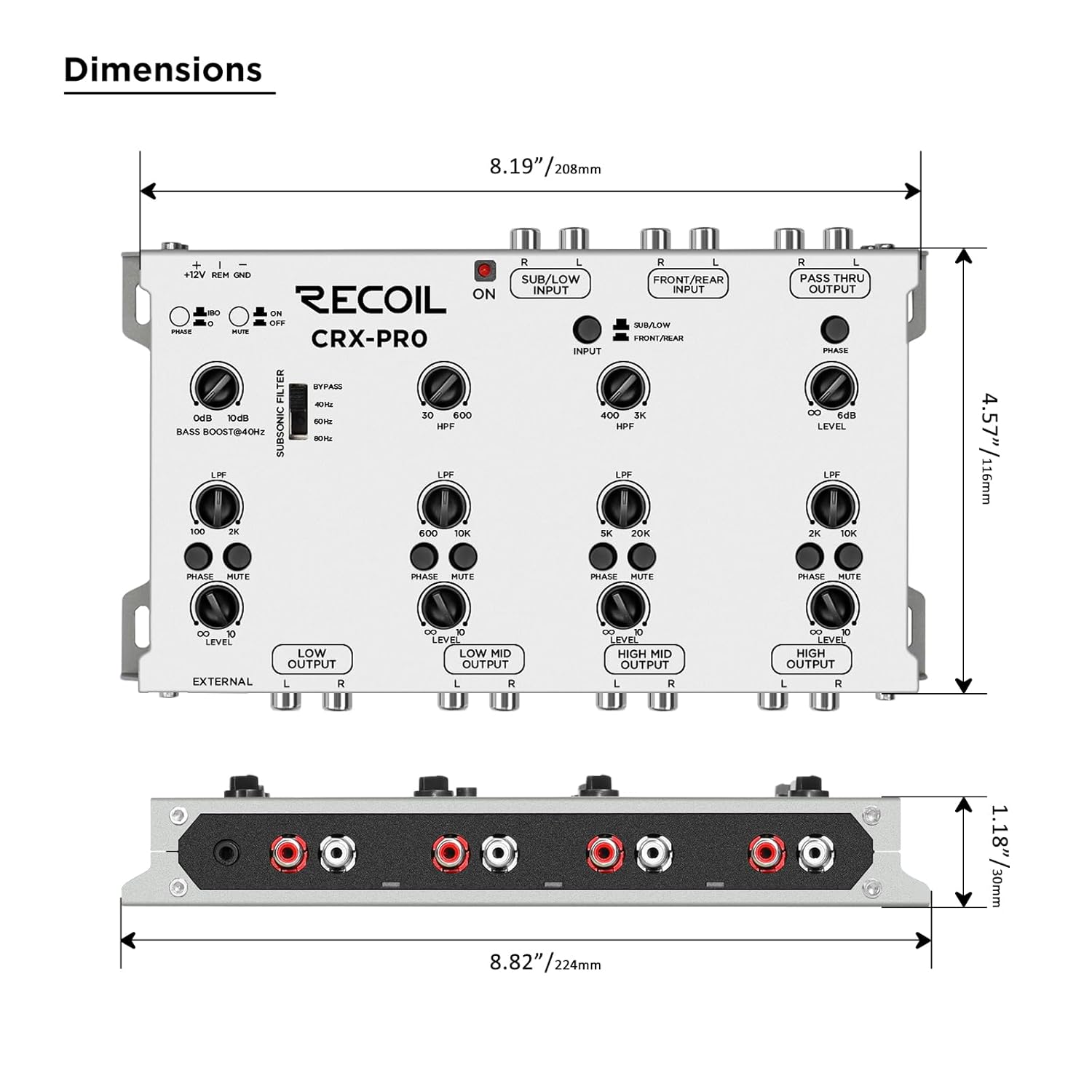 Recoil CRX-PRO 5-Way Electronic Crossover for Car Audio Pro Level Signal Processor Equalizer w/Subsonic Filter, 4 Channel Output Pass Thru, Bass Boost, 12V Active Crossover Network