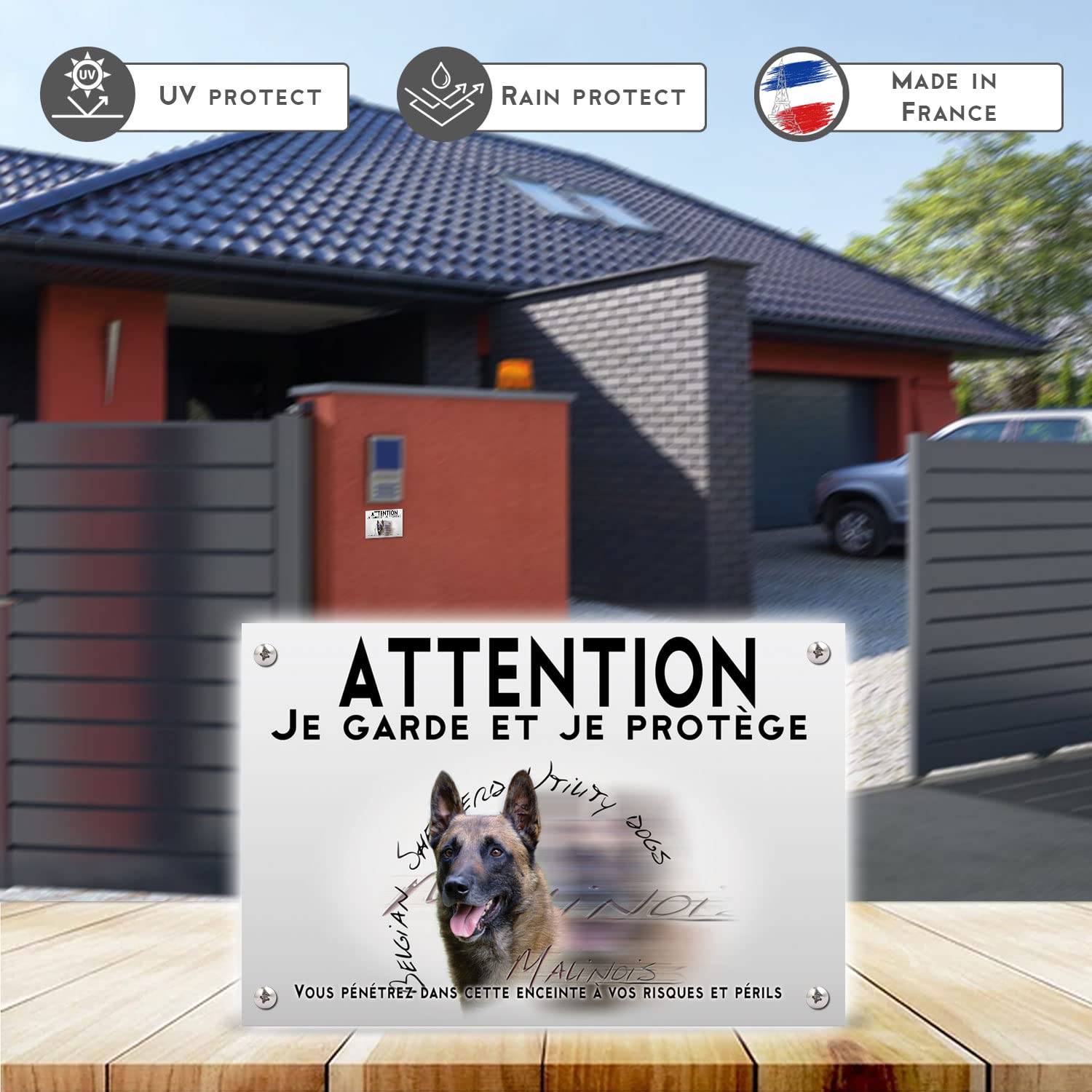 Panneau Chien Mechant Plaque Attention Chien Malinois - Zone Sous Surveillance - 15 Cm X 20 Cm - Panneau Attention Chien De Garde Malinois (modèle2) - France Panneau Chien De Garde