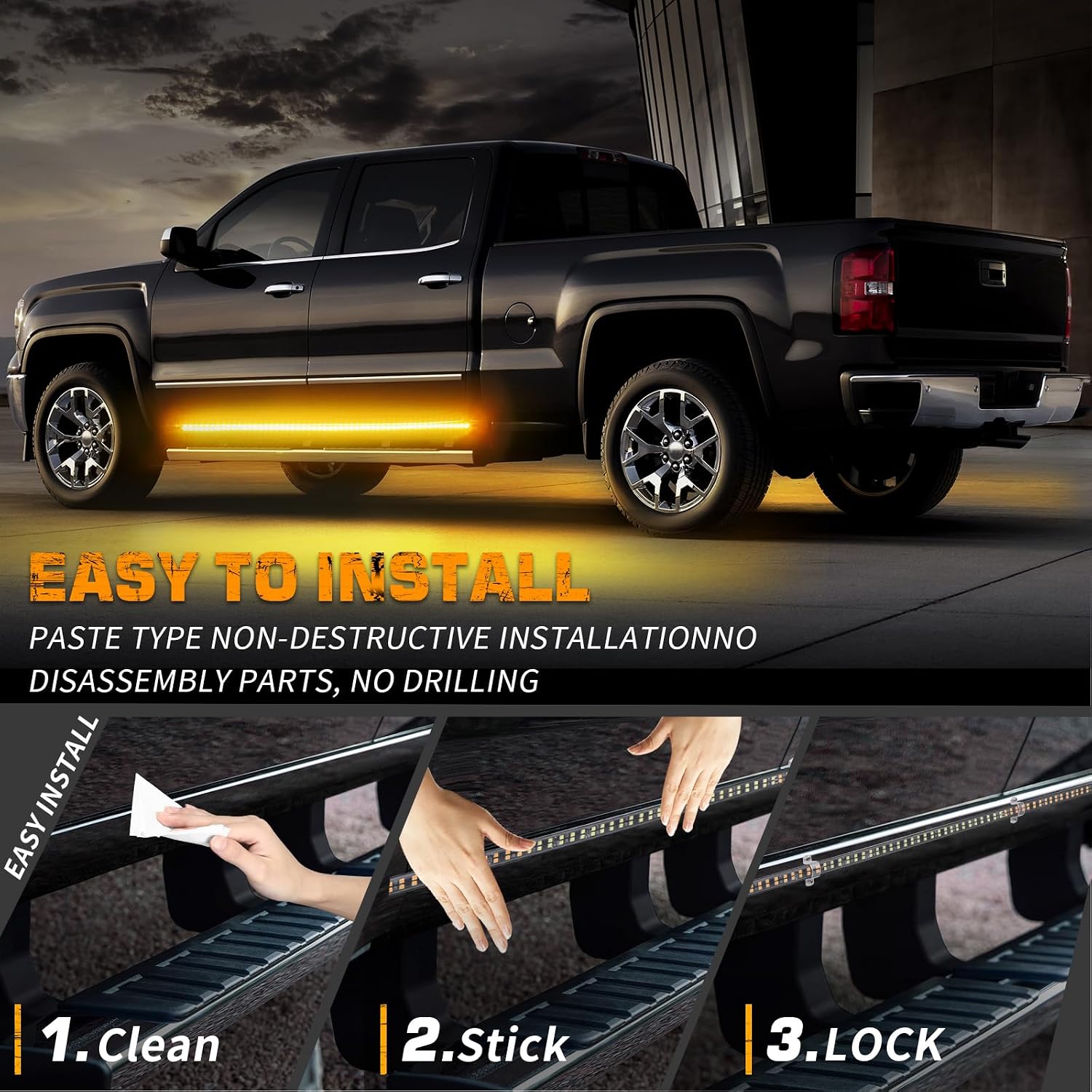 XRIDONSEN 2PCS 60 inch Amber Strobe Lights Strip 720 LED Running Board Lights Flashing Warning Hazard Safety Side Step Flexible Emergency Lights for Tow/Plow Trucks Construction Vehicles Pickup SUV