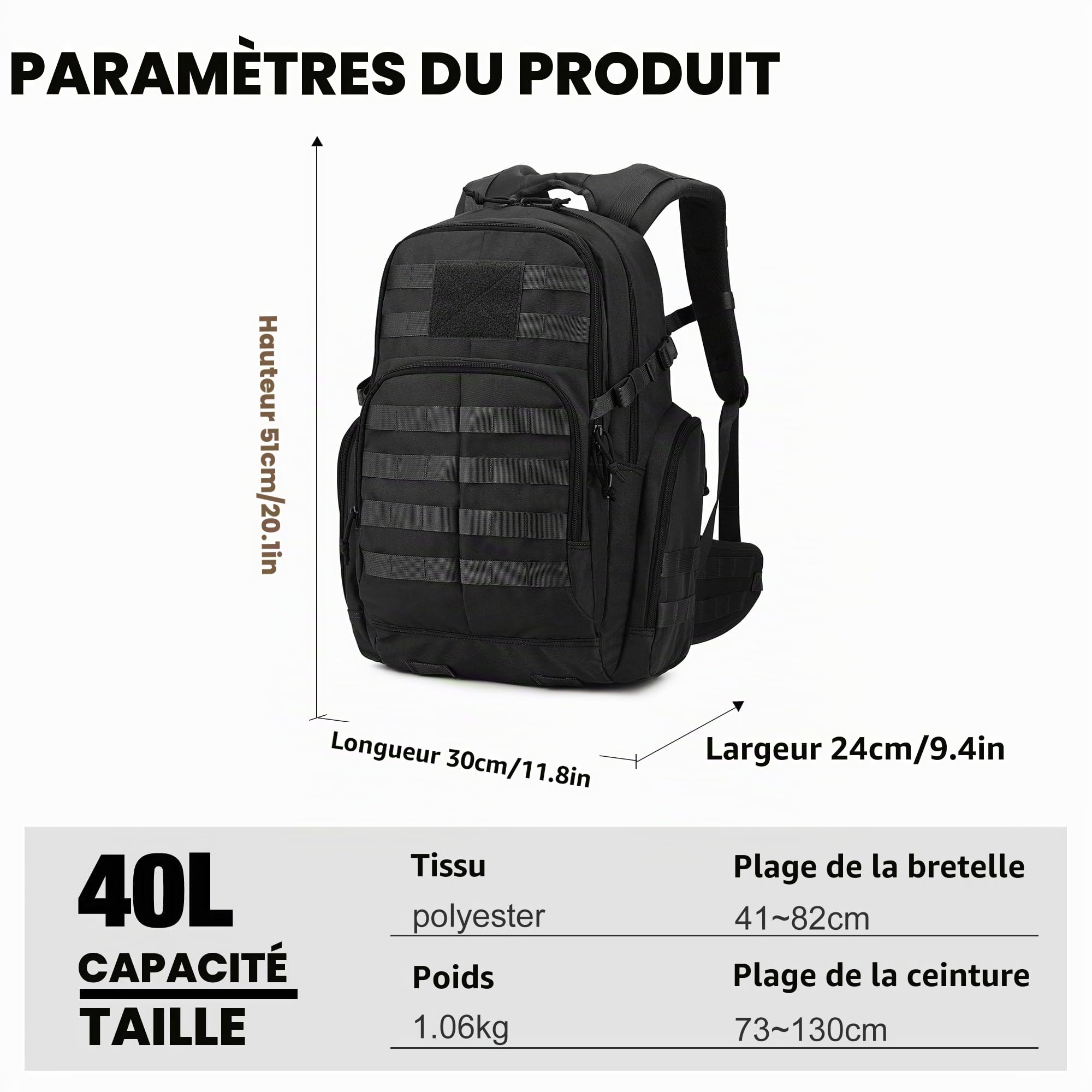 Mardingtop 40L Militaire Armée Sac à Dos Tactique multifonctionnelles Rangement Adulte Sacs à Dos Trekking/Randonnée/en Plein air