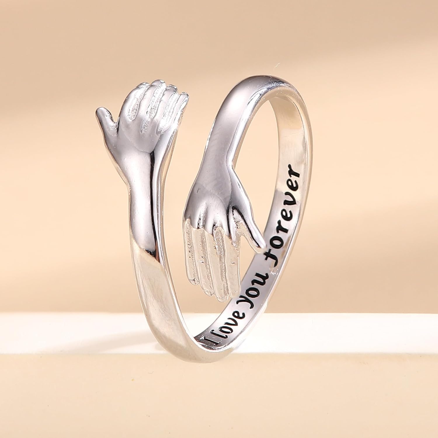 YADOCA 925 Sterling Silver Hug Rings for Women Adjustable Ring Hope Love Heaven Promise Friendship Rings Jewelry Birthday Valentines Gifts for Daughter Granddaughter Mom Wife Sister Teen Best Friend - Image 7