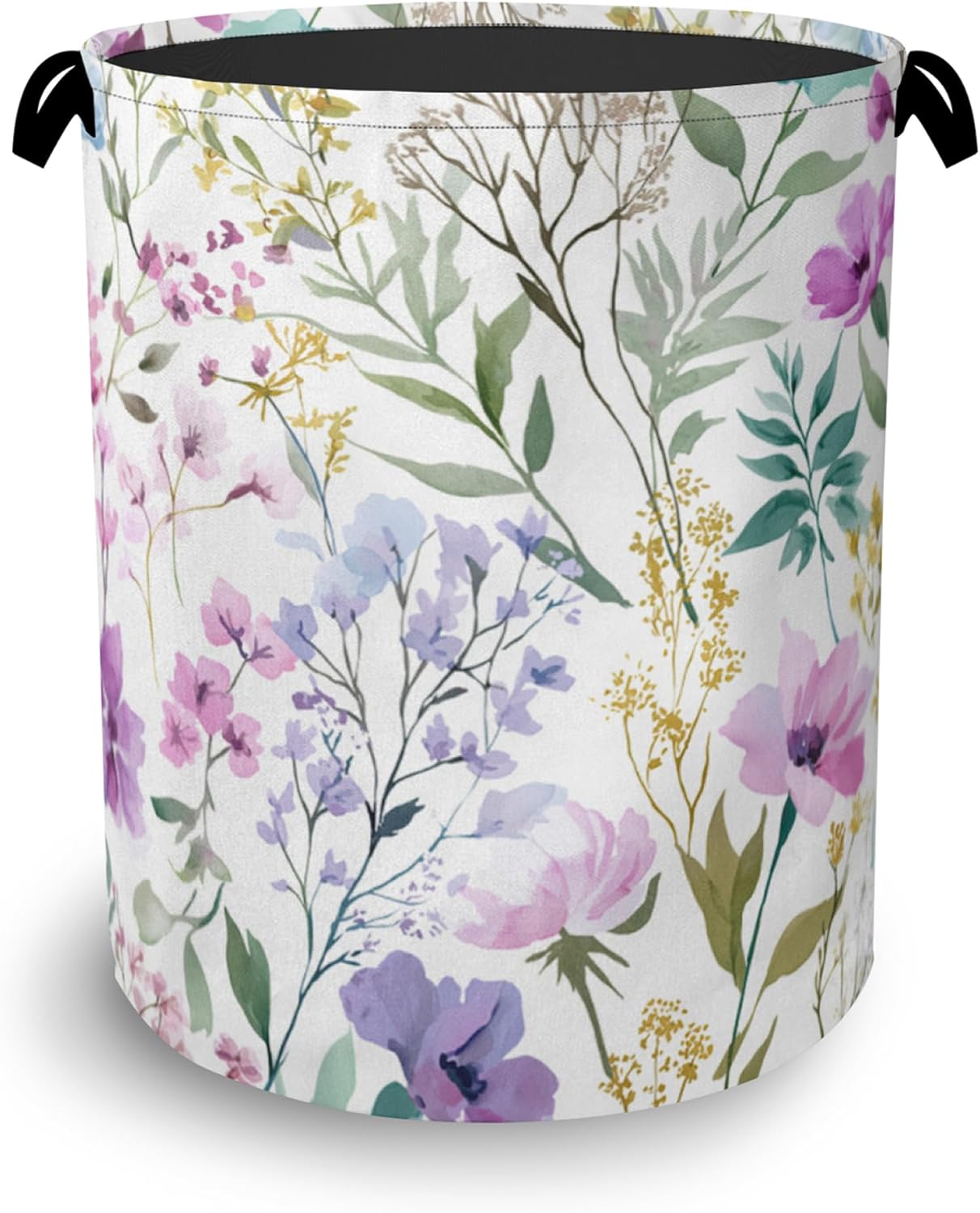 Wildflower Plant Laundry Basket,Botanical Oxford Cloth Laundry Hamper with Handle Foldable Portable Clothes Storage Basket for Bathroom Bedroom Dorm Room 16" x 20.8"