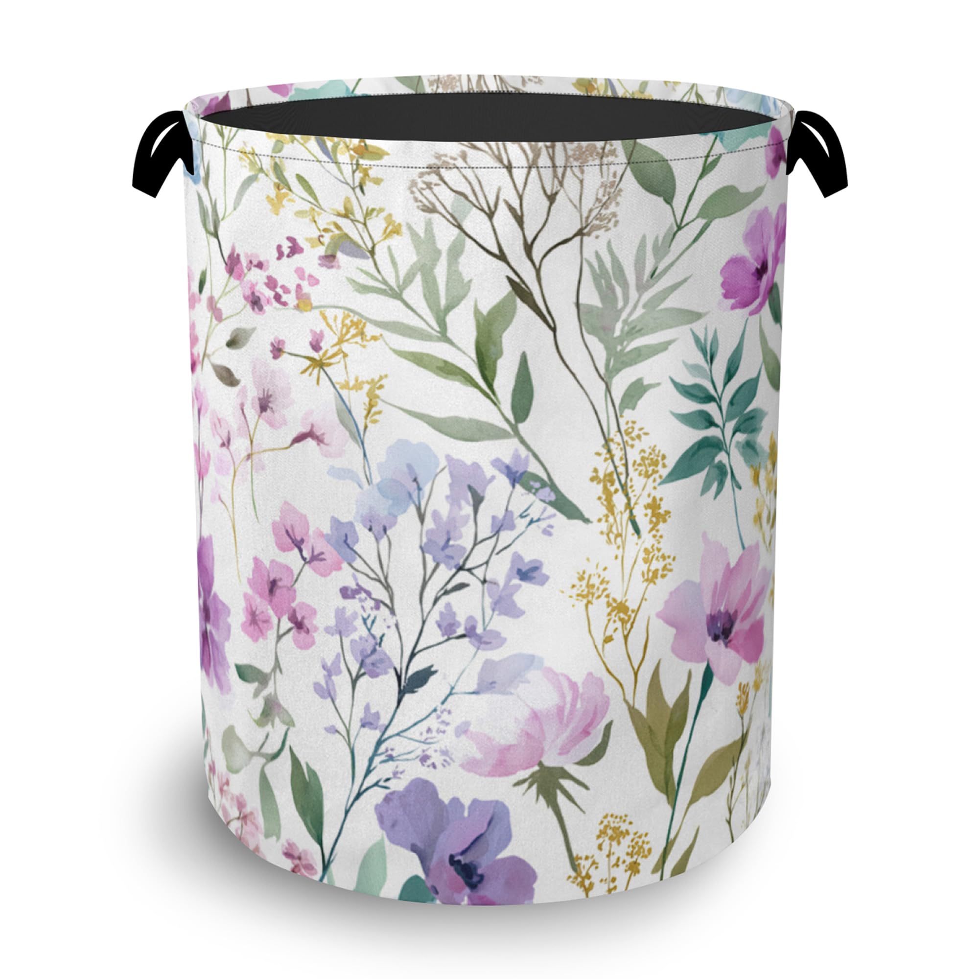 Wildflower Plant Laundry Basket,Botanical Oxford Cloth Laundry Hamper with Handle Foldable Portable Clothes Storage Basket for Bathroom Bedroom Dorm Room 16" x 20.8"