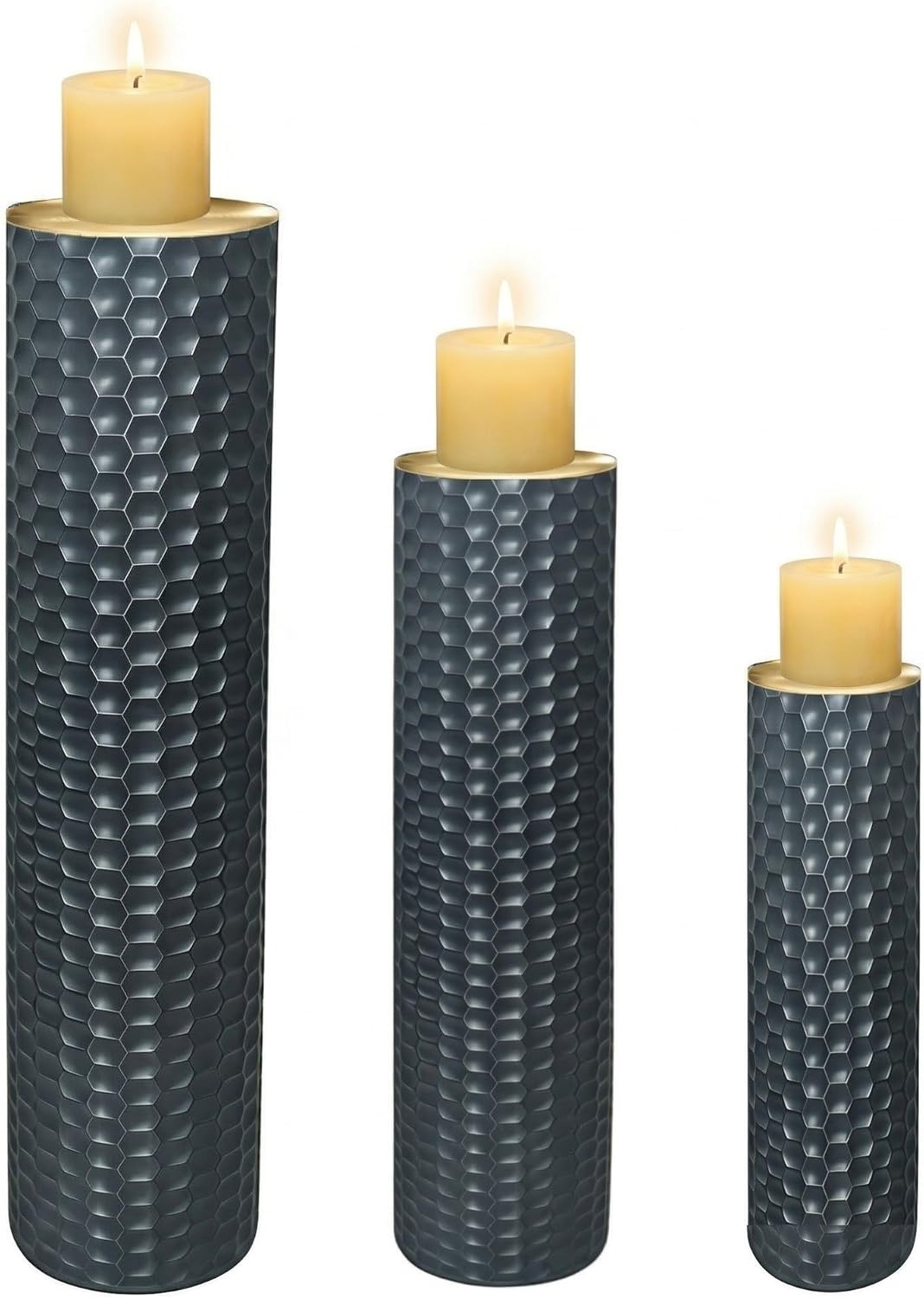 Tall Floor Candle Holder Set, 3-Piece Large Cylindrical Black Metal Candle Holders, 20/15/27-inch, for Outdoor Porches, Living Rooms, Hallways, Mantels, Patios, Gardens