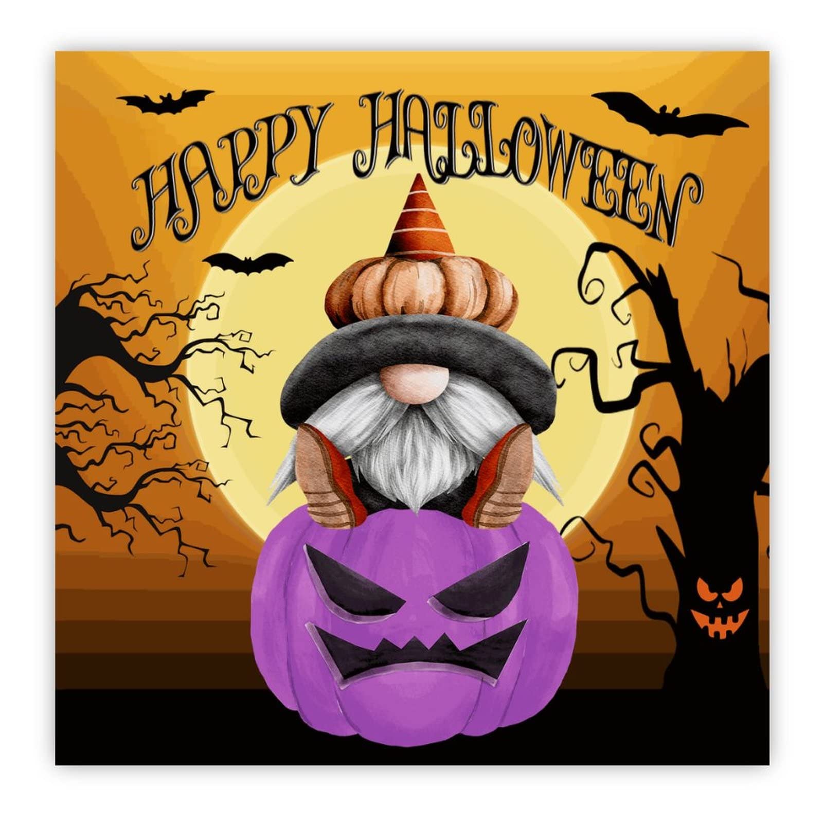 Panneau bois Halloween nain citrouille déco murale 40cm