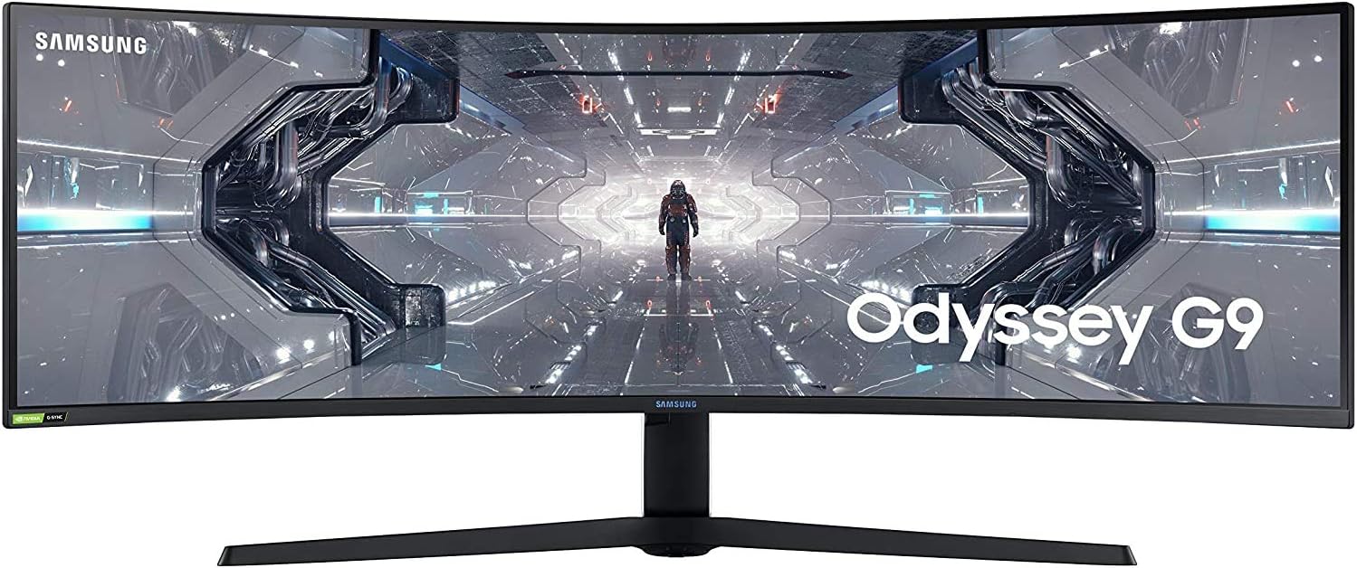 SAMSUNG 49โ Odyssey G9 Gaming Monitor, 1000R Curved Screen, QLED, Dual QHD Display, 240Hz, NVIDIA G-SYNC and FreeSync Premium Pro, LC49G95TSSNXZA, Black