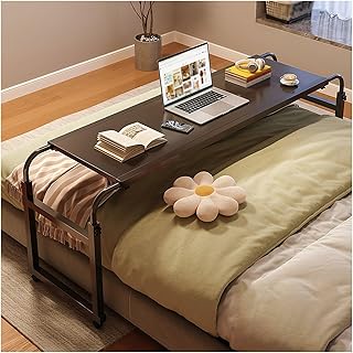 Overbed Table with Wheels, Overbed Desk Queen Size Mobile Computer Desk Adjustable Height Overbed Laptop Table Laptop Cart with Heavy Duty Metal Leg (Color : Black, Size : 140x44cm)