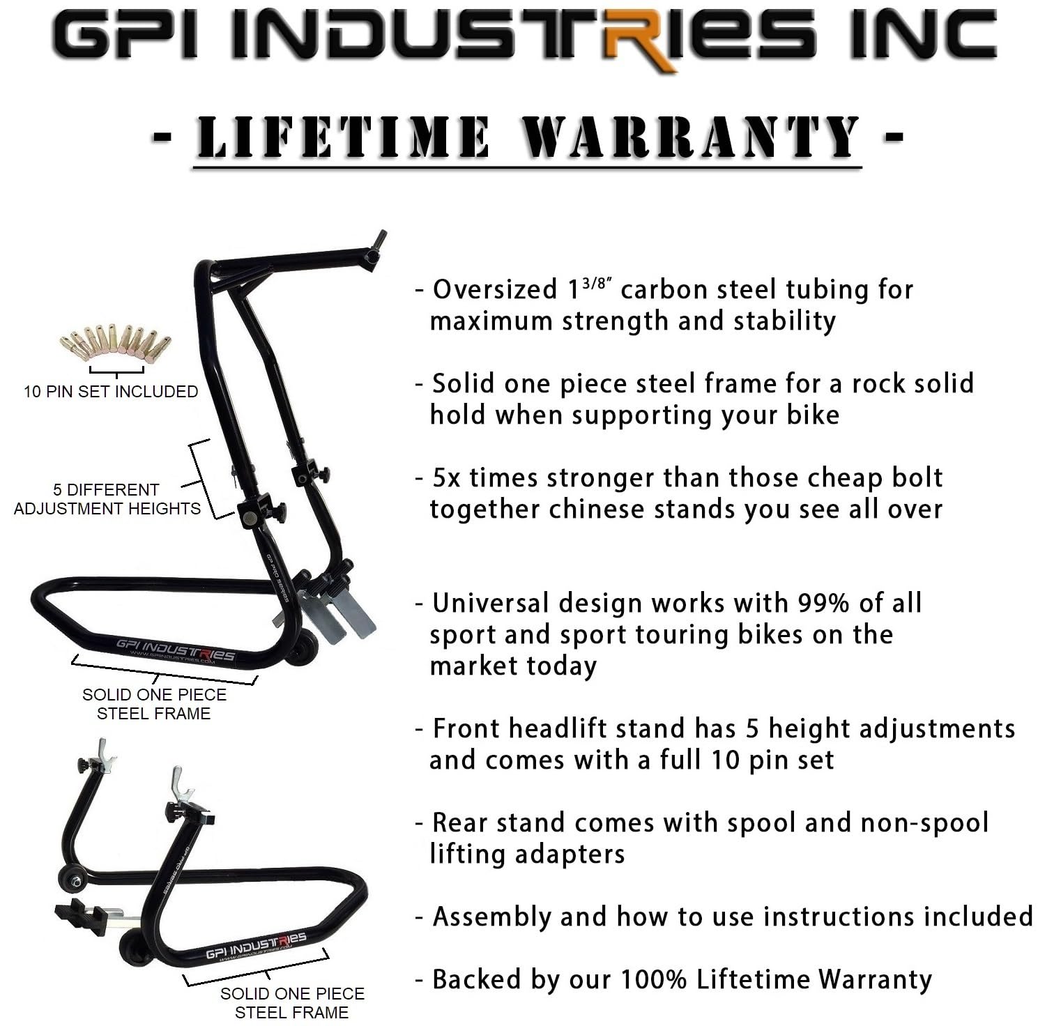 Motorcycle Stand Rear Universal Set - Front & Rear Paddock Stands With ...