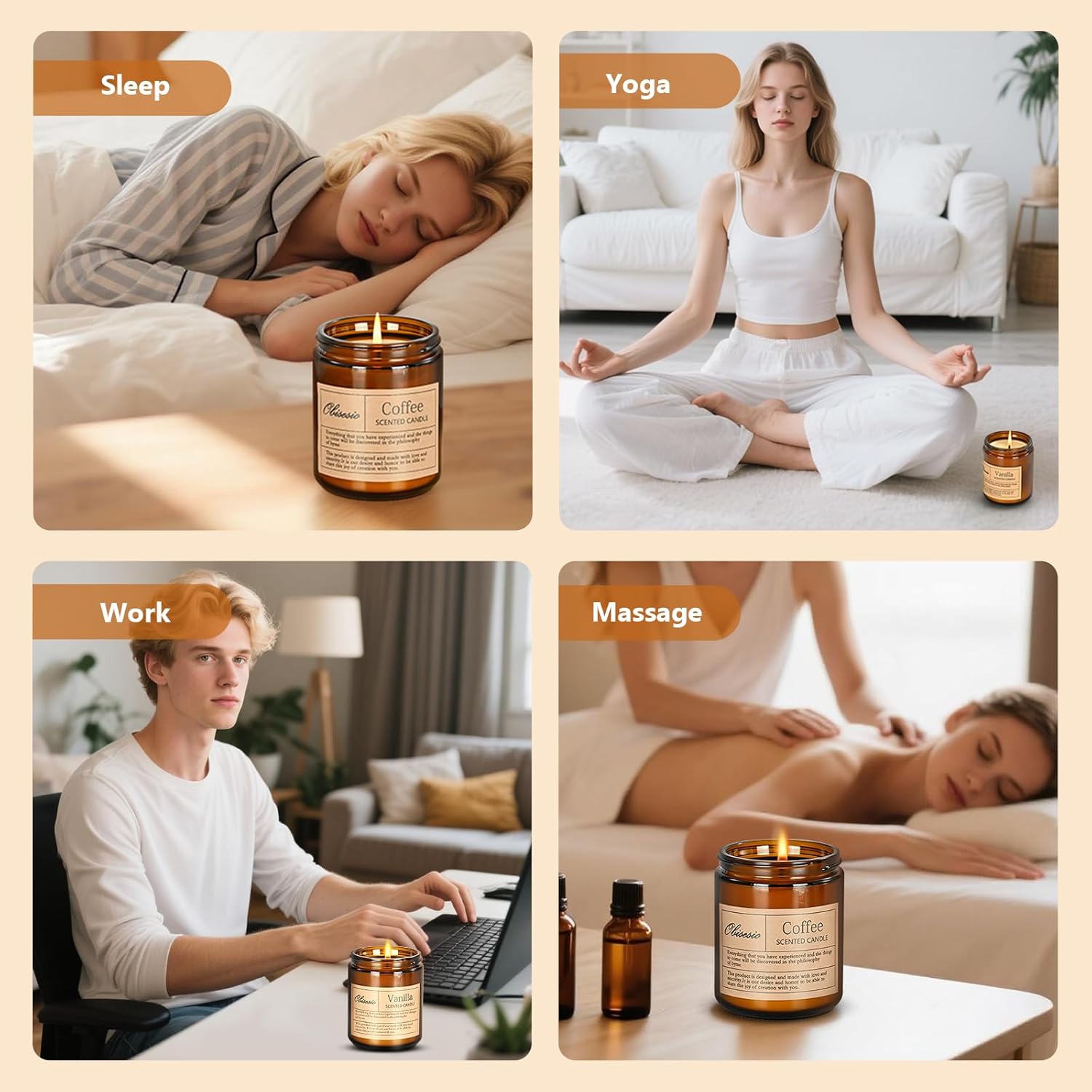 Candles for Home Scented, 2 Pack Scented Candles for Stress Relief & Self-Care, Aromatherapy Candle for Men and Women Birthday, Soy Sleep Jar Candle Set(Coffee & Vanilla) - Image 5