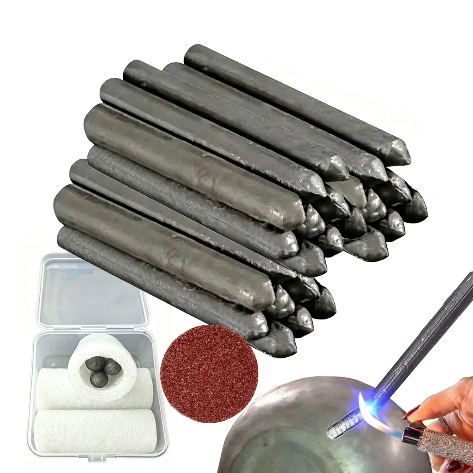 Oadaa 27Pcs 9/18/ - Low Temperature Universal Welding Rod, Aluminum Welding Rods With Sandpaper, Easily Melt Low Temp Weldings Rods For Aluminum, Stainless Steel (27Pcs)