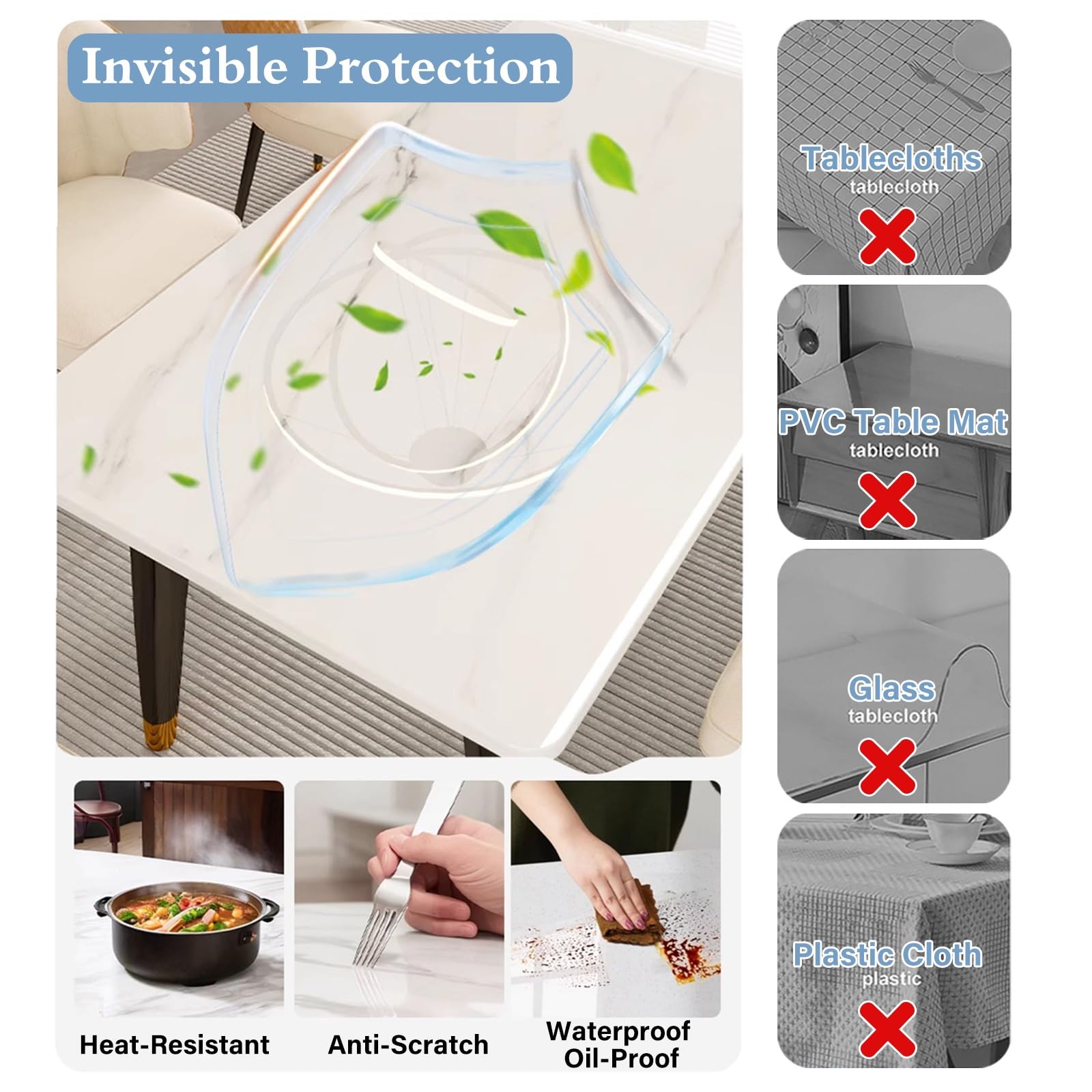 Transparente Schutzfolie zum Abziehen und Aufkleben, selbstklebendes Vinyl für Holz, Marmor, Arbeitsplatten und Möbel, hitzebeständig, transparente Rolle (50 x 165 cm)