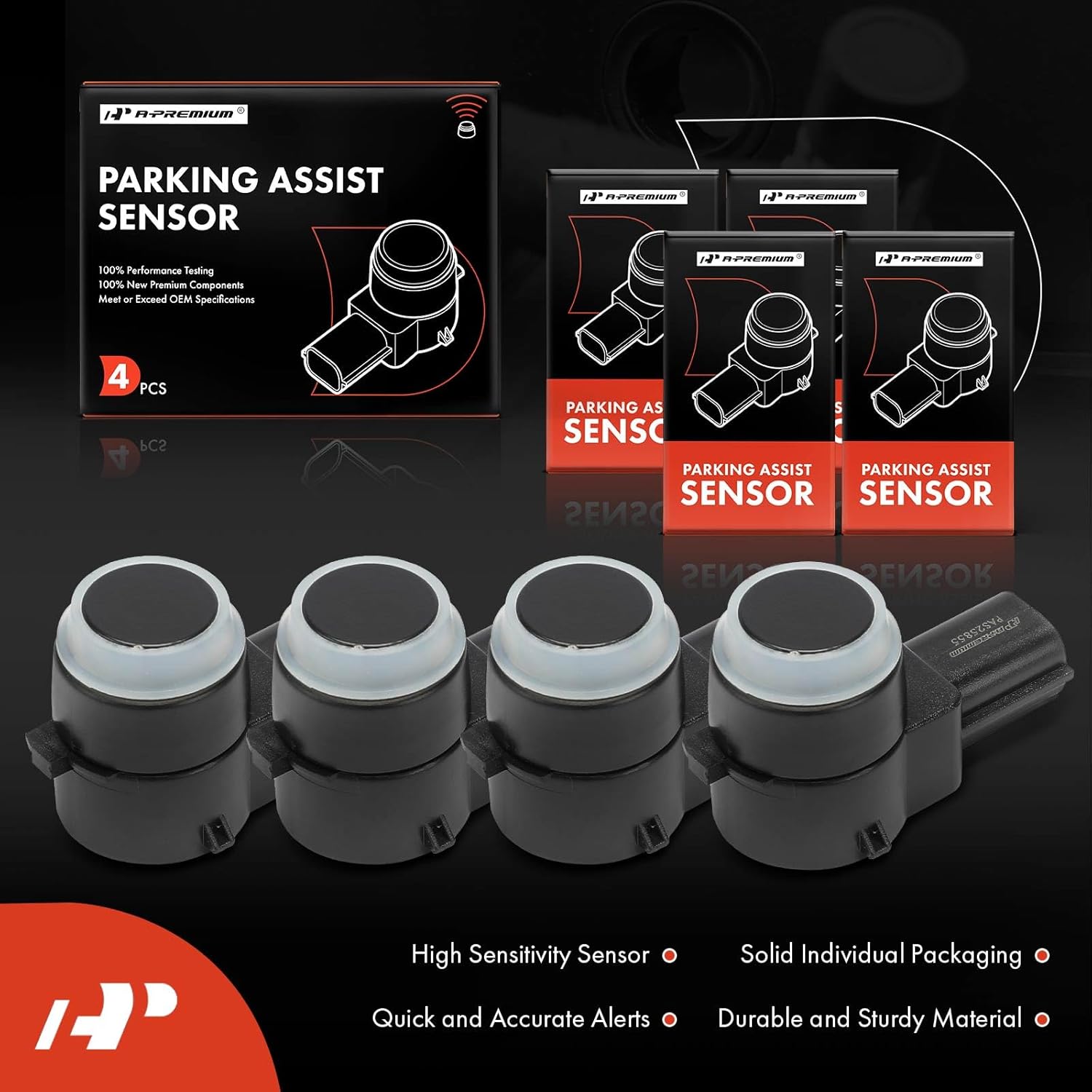 A-Premium 4-PC Rear Reverse Backup Parking Assist Sensor Compatible with Chevy, GMC & Cadillac Models - Silverado 1500 2007-2013, Sierra 2500 3500 HD 2007-2012, Yukon, Suburban, Escalade, Avalanche