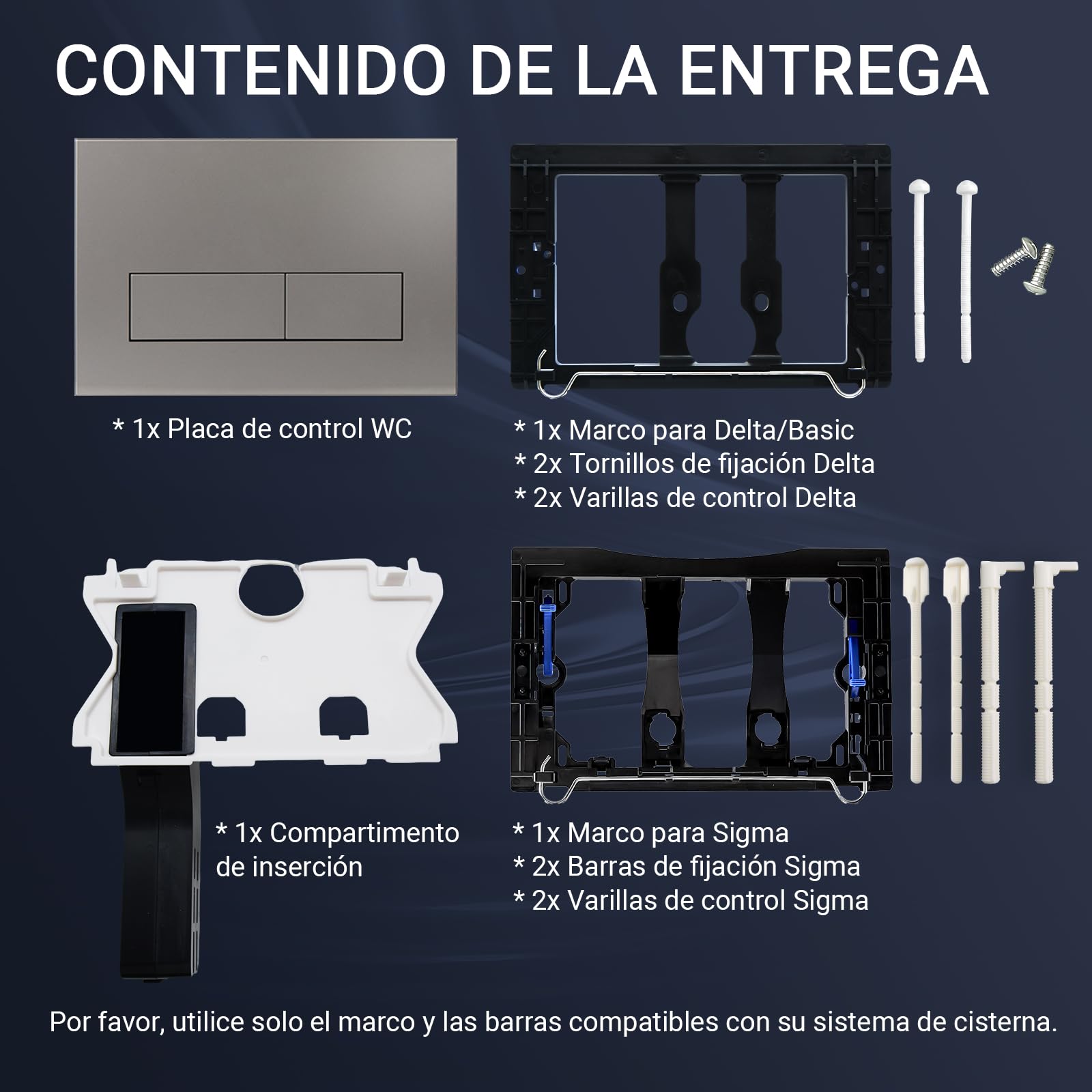 Empyreal placa actuador reemplazo panel frontal de cisterna de inodoro, Placa de actuador compatible con Geberit Duofix Sigma/Delta/BASIC para doble descarga, Con un cisterna (Gris oscuro)